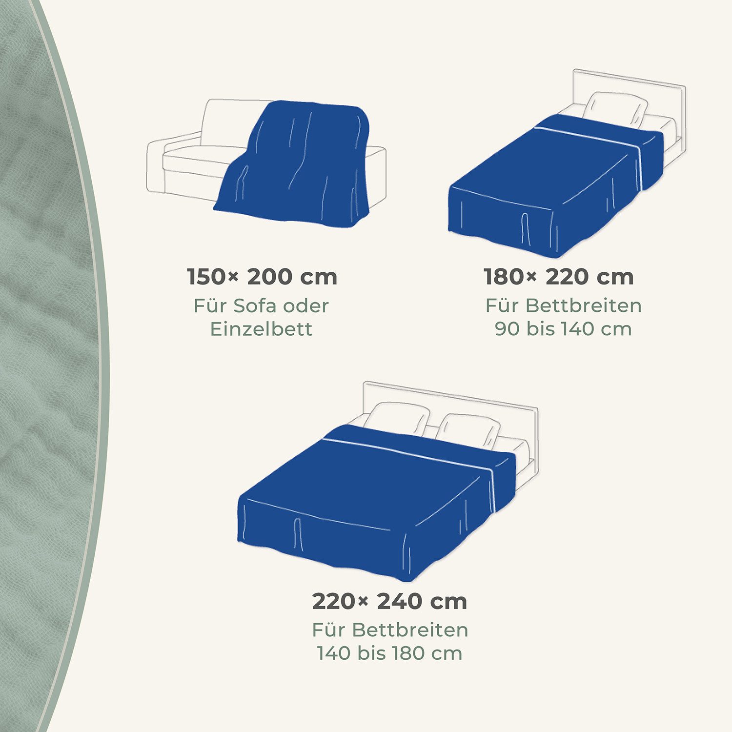 Laynenburg Tagesdecke Musselin aus 100% Baumwolle – Baumwolldecke, Kuscheldecke, Wohndecke als Sommerdecke, Bett-Überwurf, Couch-Überwurf, Sofa-Decke – Bild 3 von 5