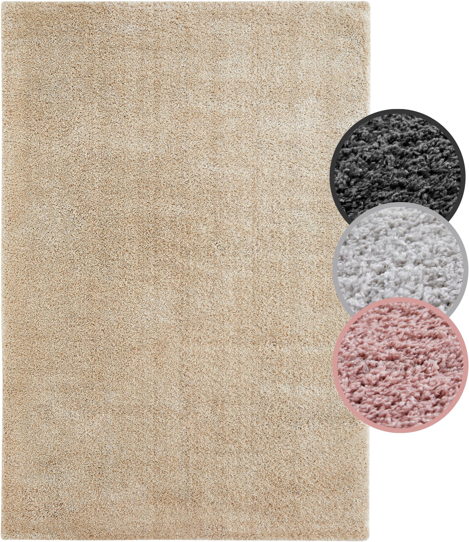 OTTO home Hochflor-Teppich Canberra, rechteckig, Höhe: 40 mm, Uni Farben, weich & kuschelig, Wohnzimmer, Schlafzimmer