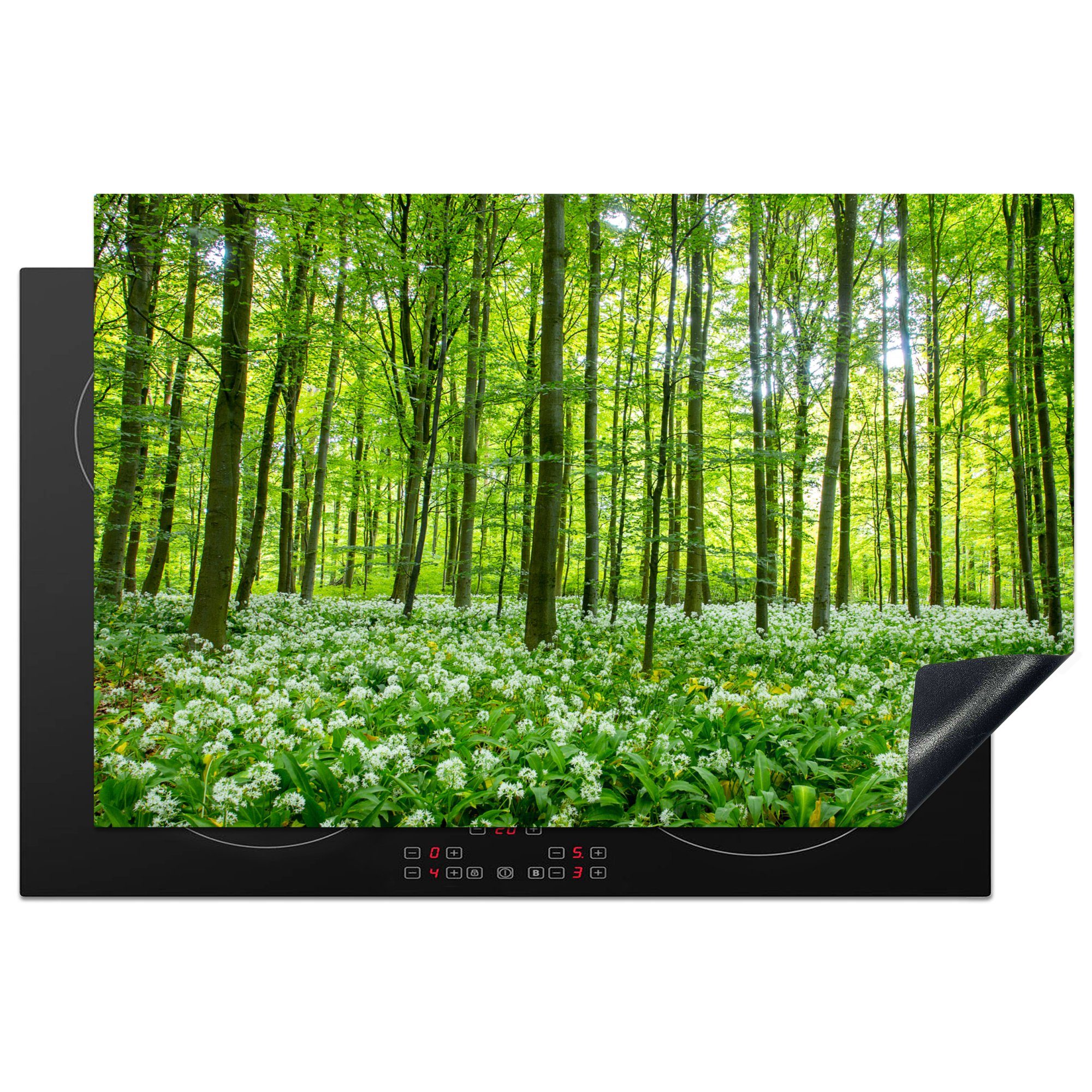 MuchoWow Herdblende-/Abdeckplatte Wald - Bäume - Grün, Vinyl, (1 tlg), 81x52 cm, Induktionskochfeld Schutz für die küche, Ceranfeldabdeckung | Herdabdeckplatten