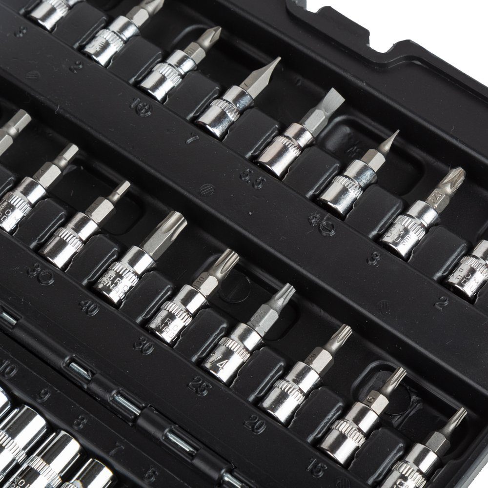P & K Werkzeugset 46-teiliges Knarrenkasten-Set mit Knarre und Steckschlüsselsatz 1/4“, (46-tlg)