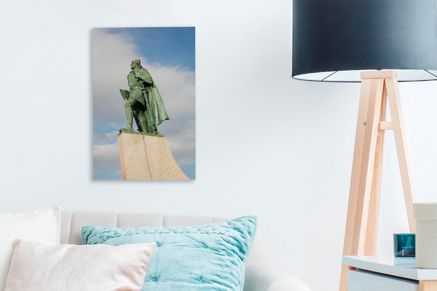 Leinwandbild inkl. eines Wikingers, Statue bespannt OneMillionCanvasses® 20x30 Zackenaufhänger, (1 fertig cm Gemälde, St), Leinwandbild
