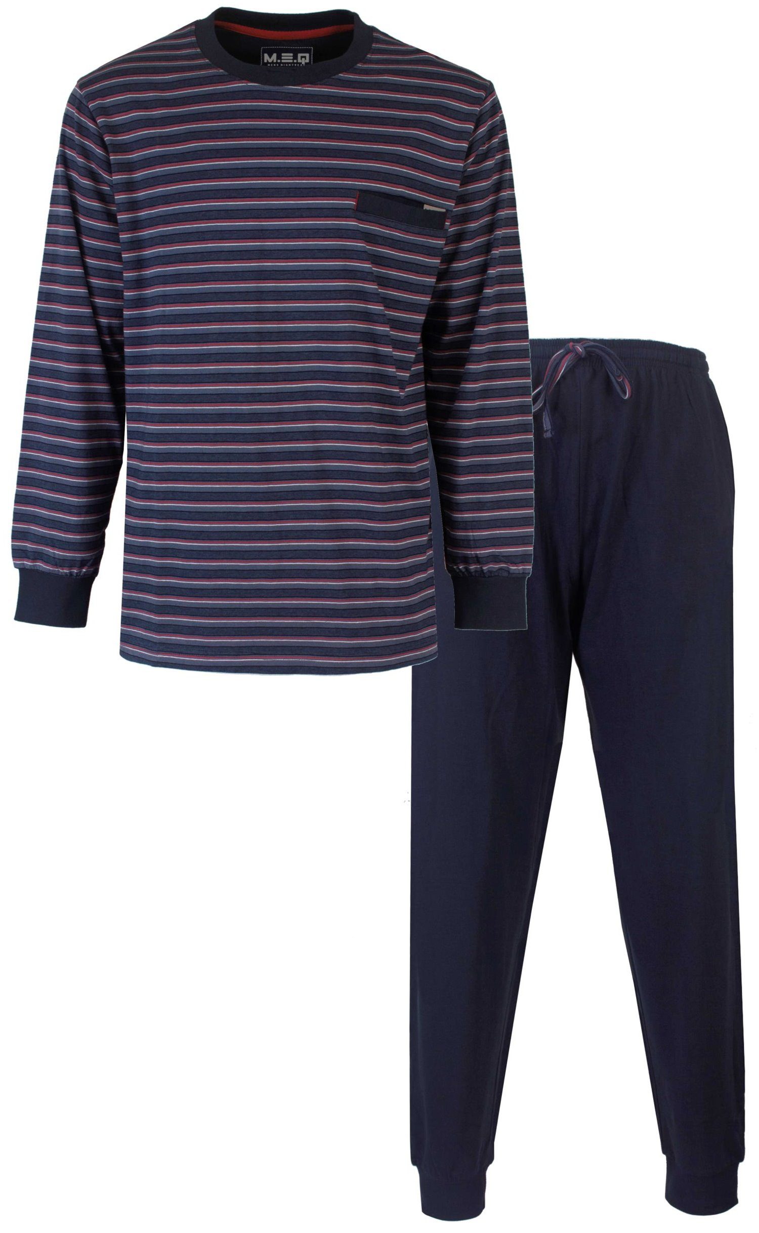 M.E.Q. Schlafanzug Herren Pyjama lang mit Bündchen (2 tlg) Modisches Design