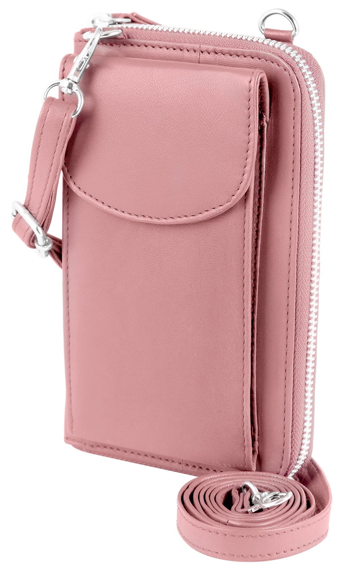 AKZENT Handytasche Nahed Unisex (einzeln) Akzent mit Handyumhängetasche aus Rosa Geldbörse Echtleder