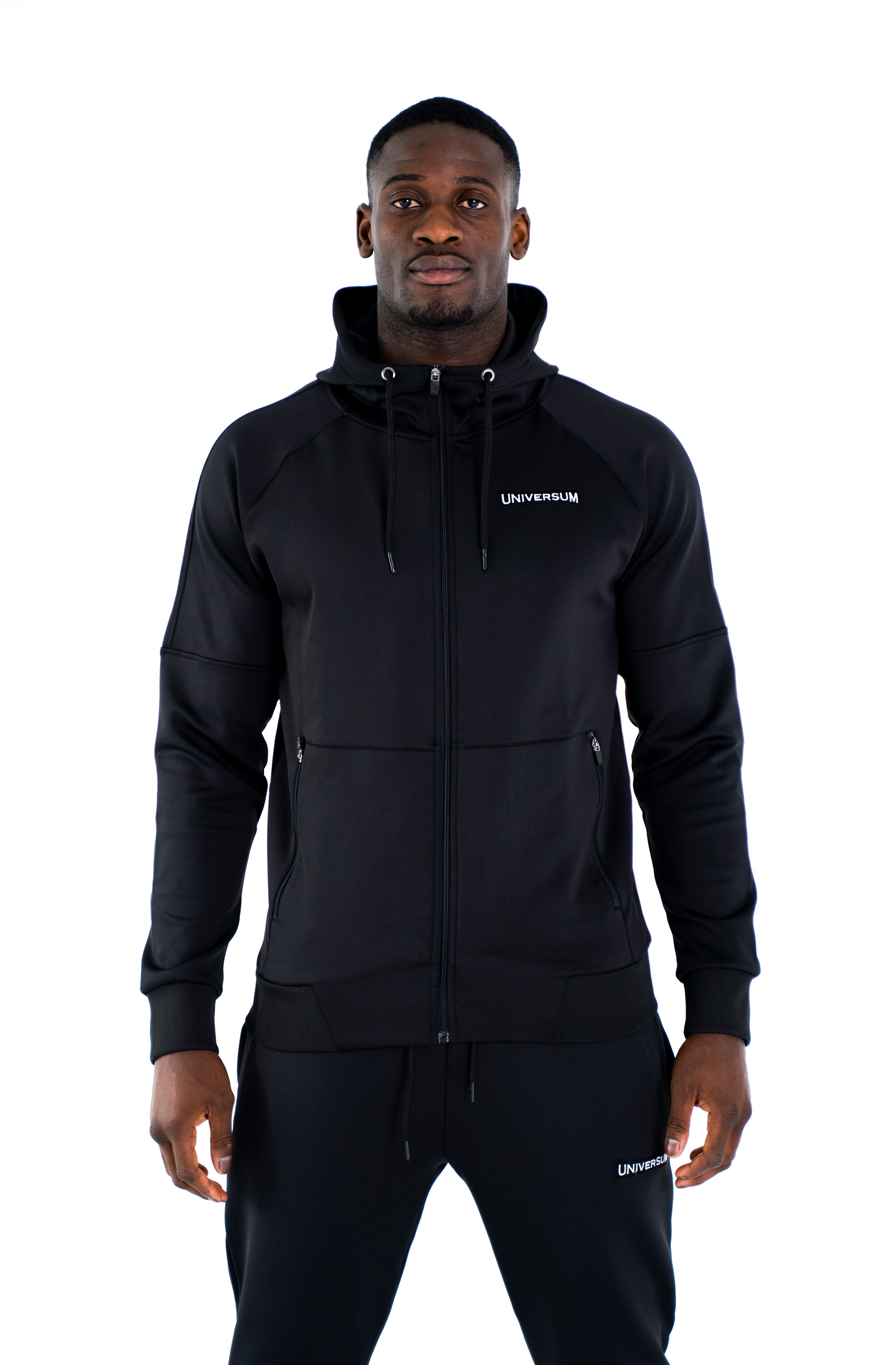 Universum Sportwear Trainingsjacke Modern Fit Hoodie Trainingsjacke mit Kapuze und Schulterschnitt, für Sport, Fitness und Freizeit schwarz
