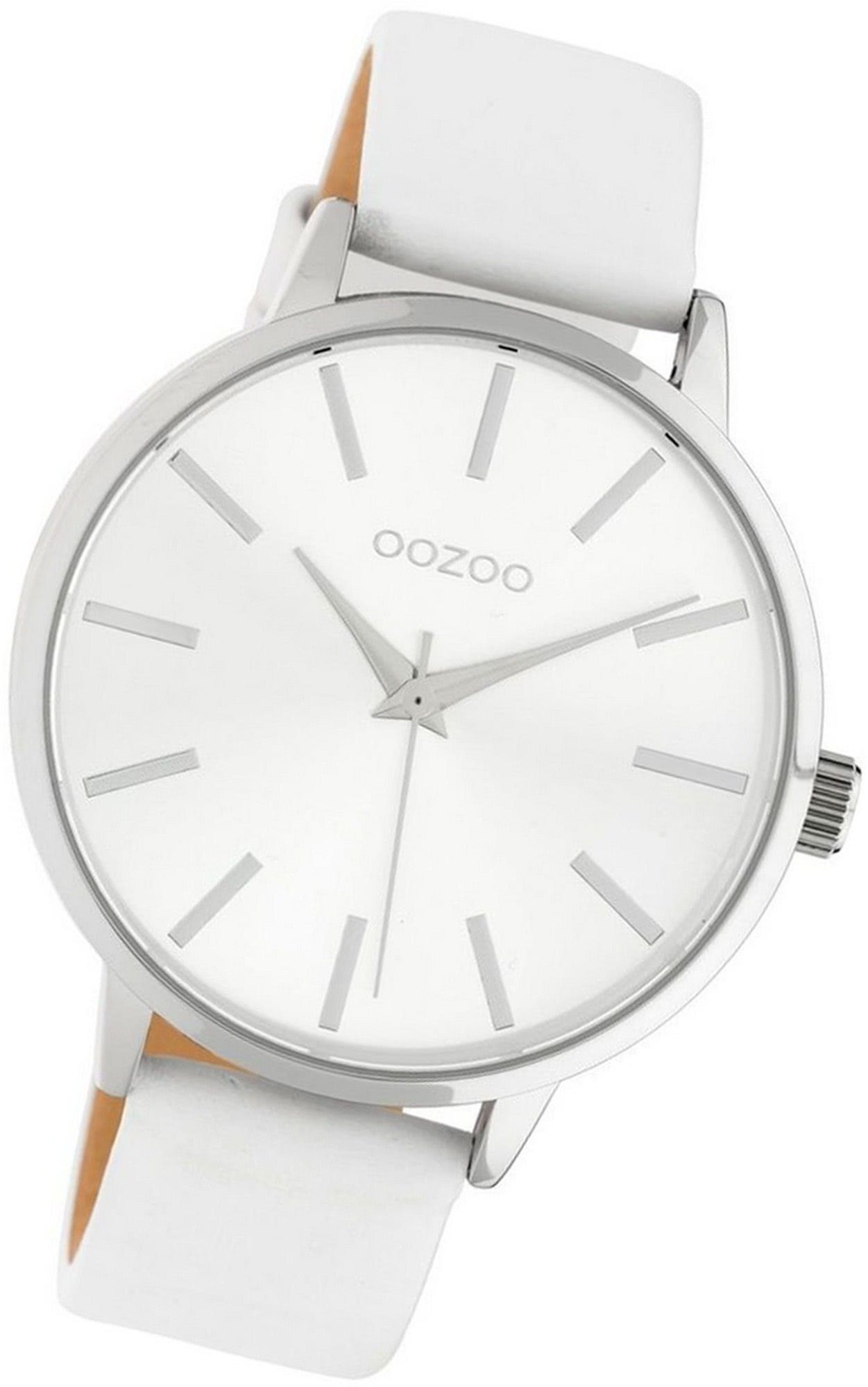 OOZOO Quarzuhr Oozoo Leder Damen Uhr C10610 Analog, Damenuhr Lederarmband weiß, rundes Gehäuse, groß (ca. 42mm)