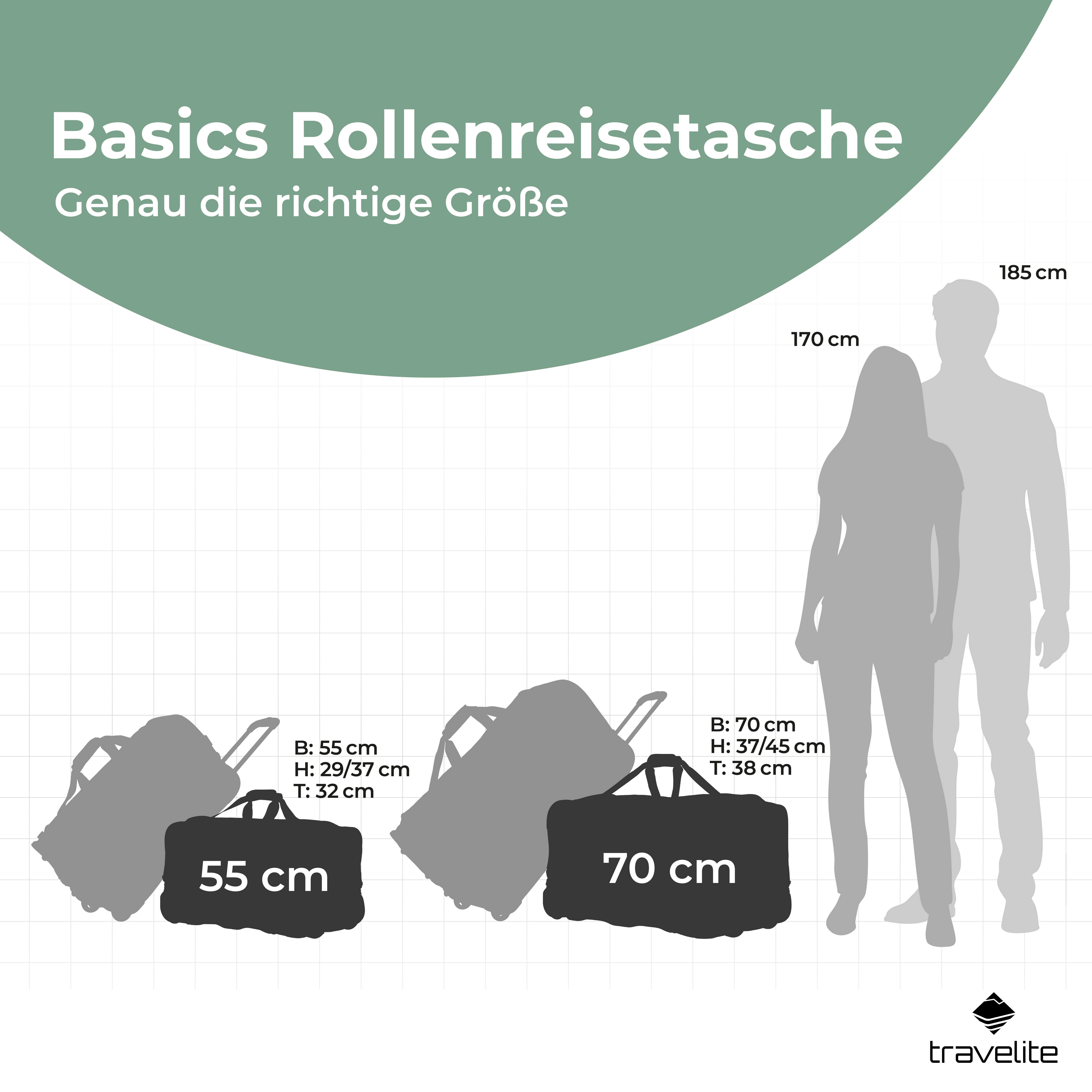 travelite Reisetasche BASICS, verschiedene Größen und Farben, Duffle Bag Reisegepäck Sporttasche Reisebag mit Trolleyfunktion