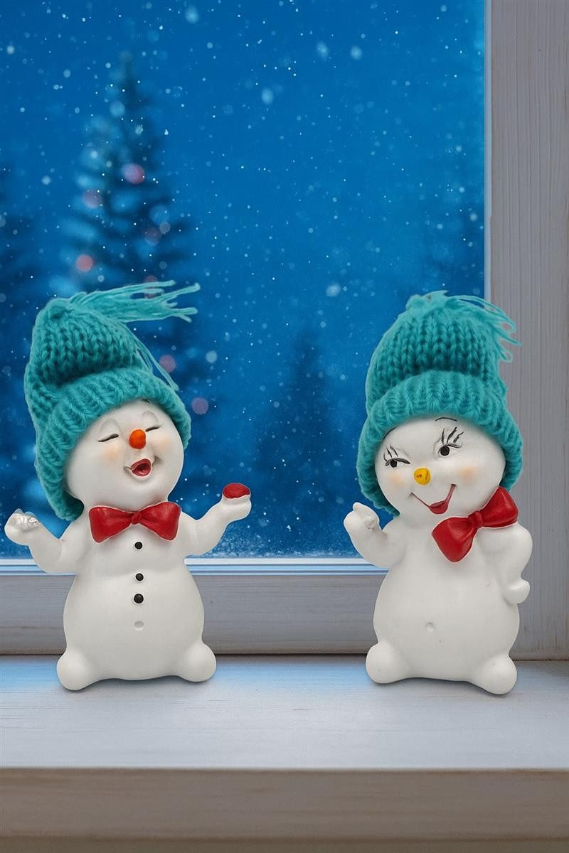 Geschenkestadl Schneemann 8 Stück Schneemann Figuren Strickmütze 7cm Winterdeko mehrere Farben