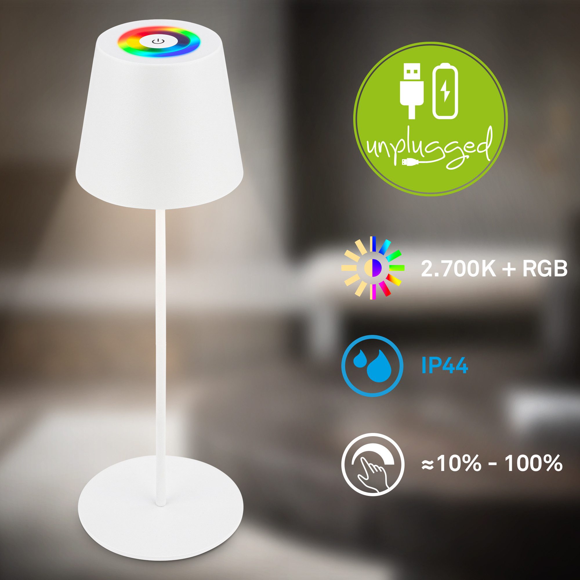 Briloner Leuchten LED Tischleuchte Akku Flaschenaufsatz Leuchte kabellos 3-in1 Indoor/Outdoor, LED fest integriert