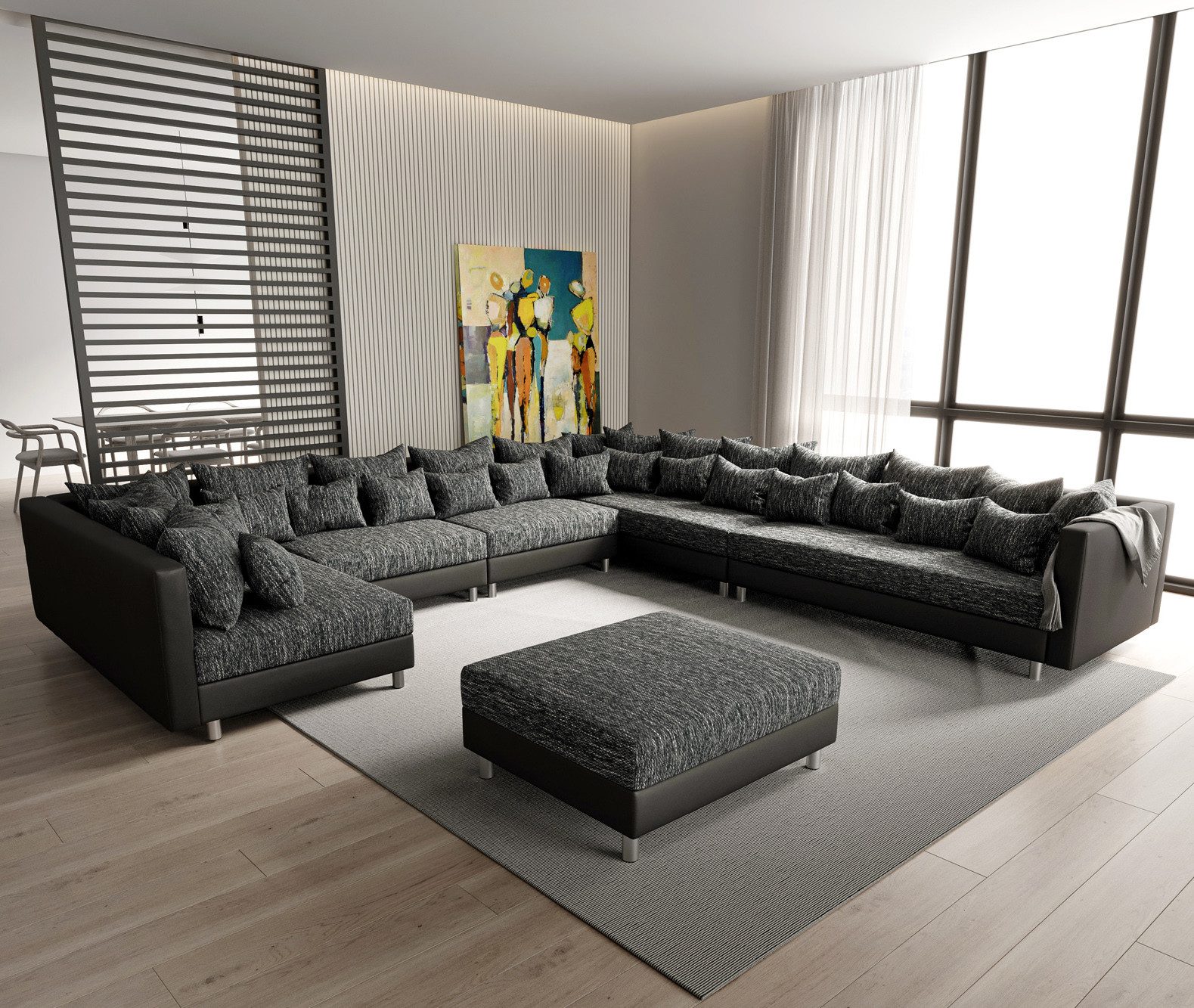 DELIFE Wohnlandschaft Clovis, XXL Schwarz mit Hocker Ottomane Rechts Wohnla günstig online kaufen