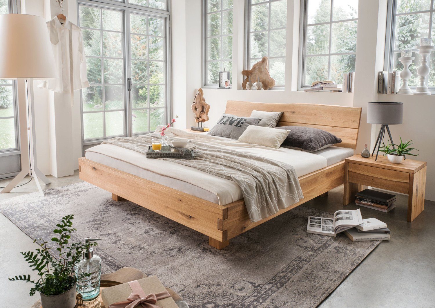 Natur24 Einzelbett »Bett Andre Komforthöhe aus Wildeiche massiv geölt  160x200 cm mit Kopfteil«