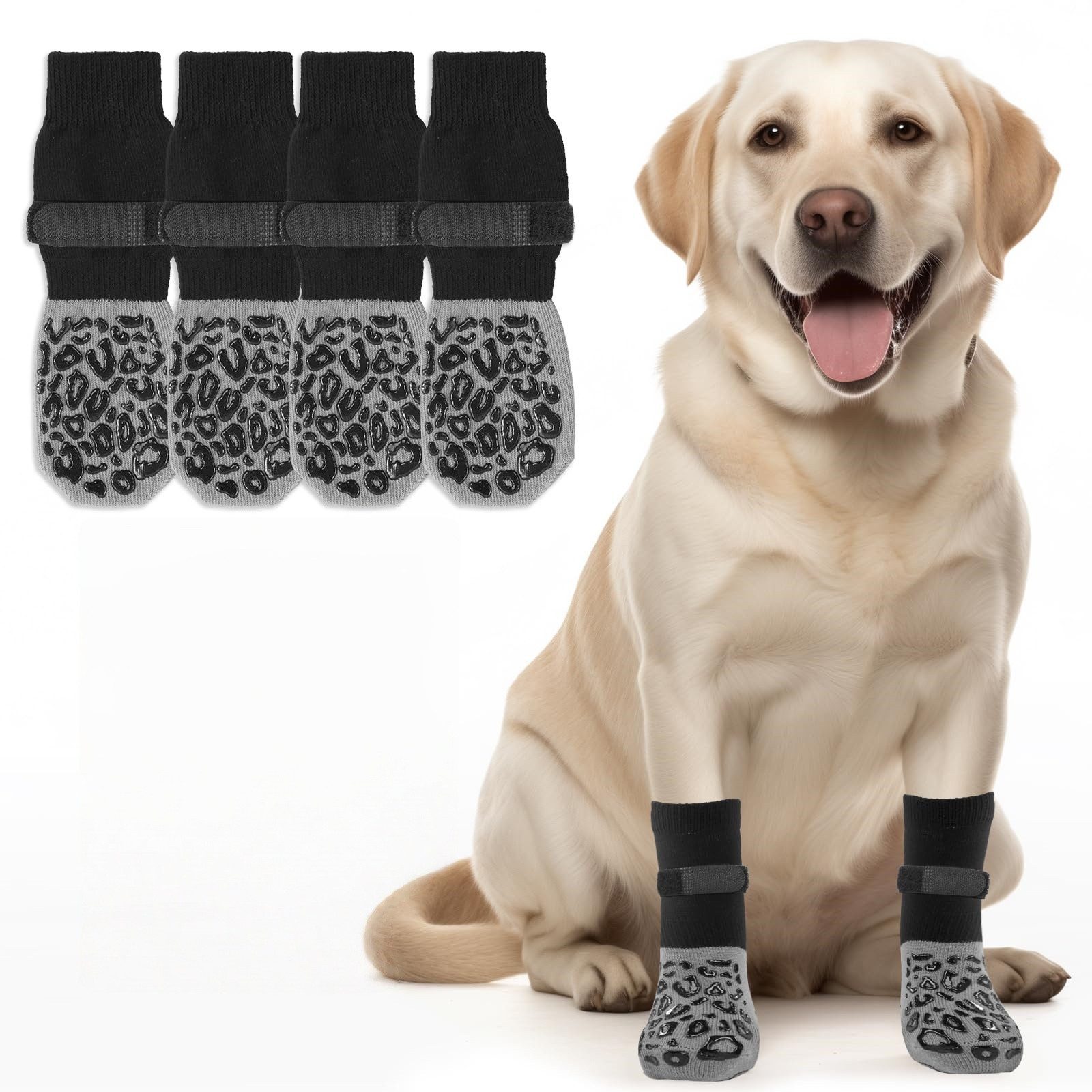 FOUORTUNATE-BEE Hundeshirt Rutschfeste Hundesocken mit verstellbarem Halteband, 4er-Set, Beidseitig rutschfest, ideal für den Innenbereich