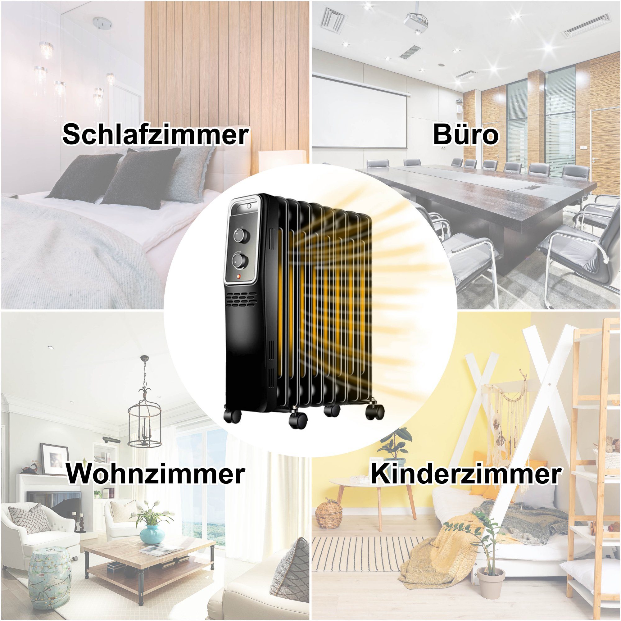 BlueCraft Ölradiator BC-84, mit Watt Thermostat, Elektroheizung Stufen 3 2000