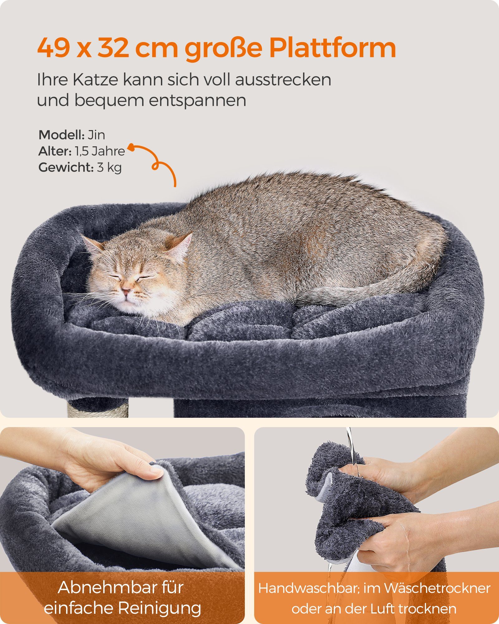 FEANDREA Kratzbaum, M-XL Katzenbaum, mit 2 Häuschen, Sisalstämme, kompakt