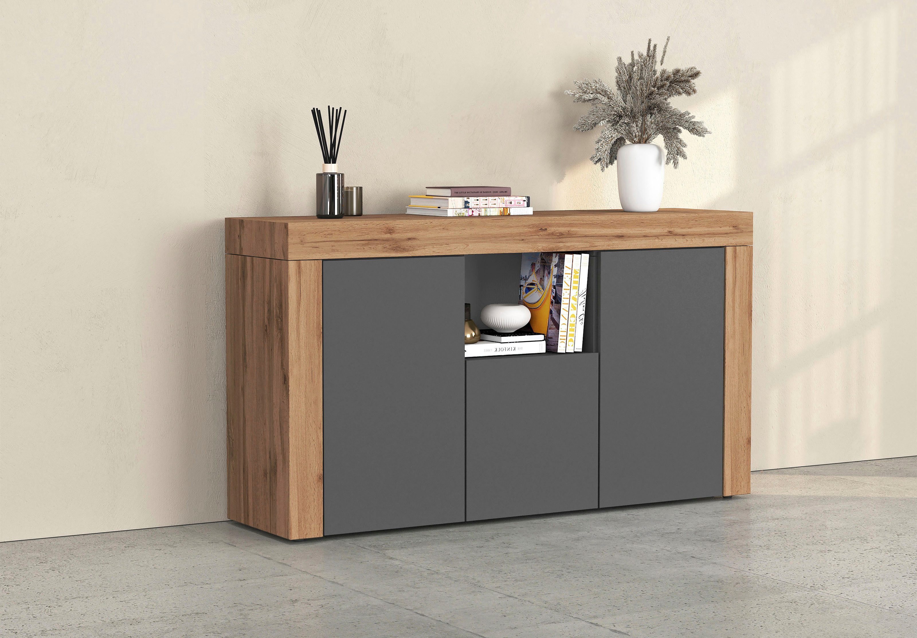 INOSIGN Sideboard CHRONOS Breite 155 cm mit 3 Türen, 1 offenes und 6 geschl günstig online kaufen