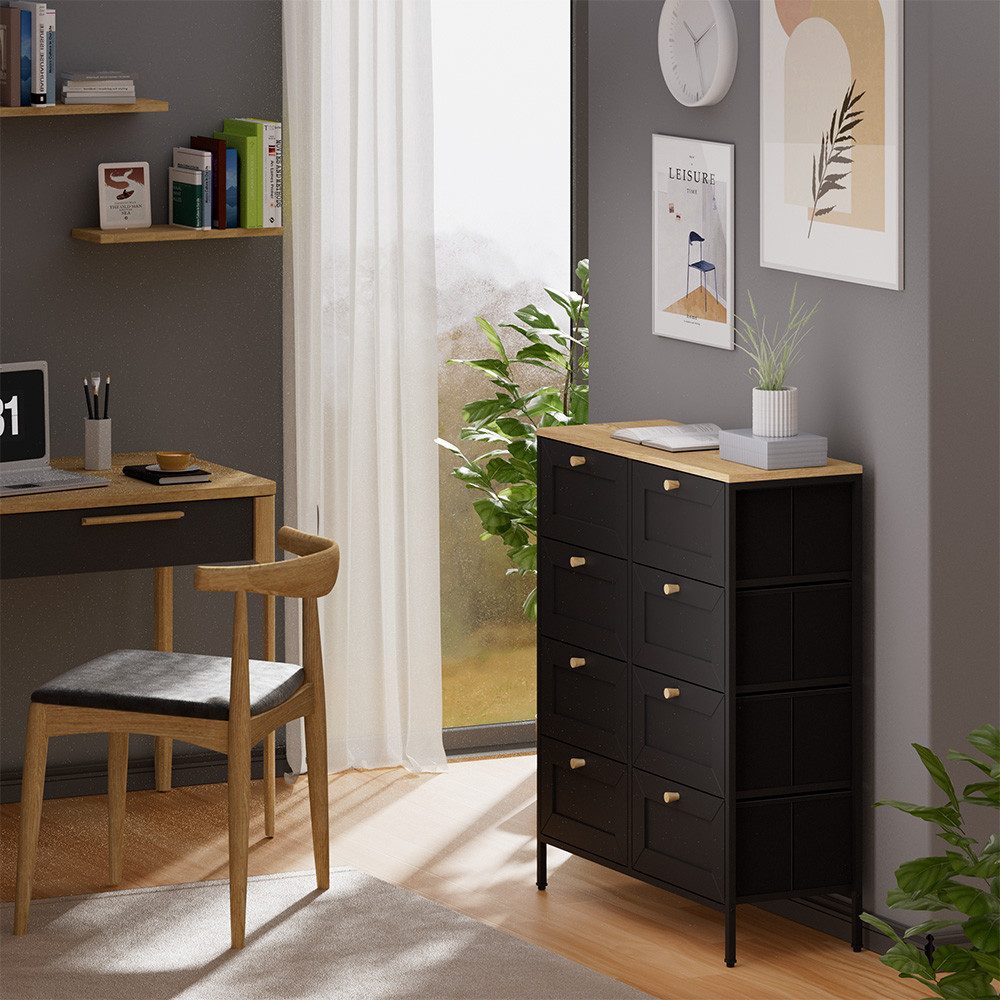 Vicco Kommode Belaro, Schwarz, 80 x 95 cm mit 8 Schubladen (1 St)