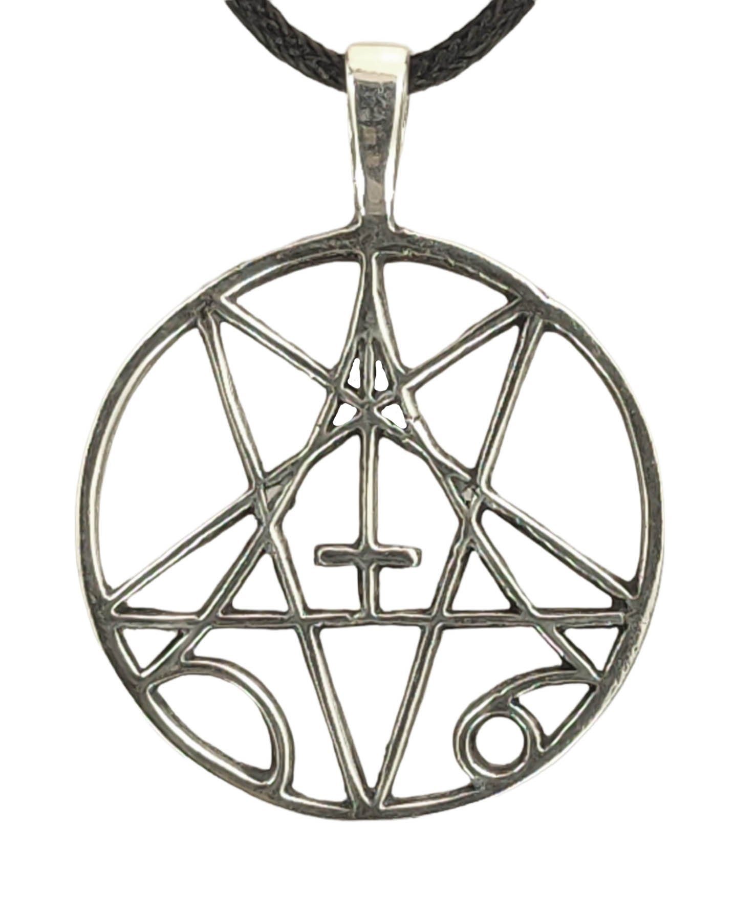 Satan Leather umgedrehtes (Sterlingsilber) Kettenanhänger 925 of Si.56 Kiss Pentagram, Kreuz Silber Pentagramm
