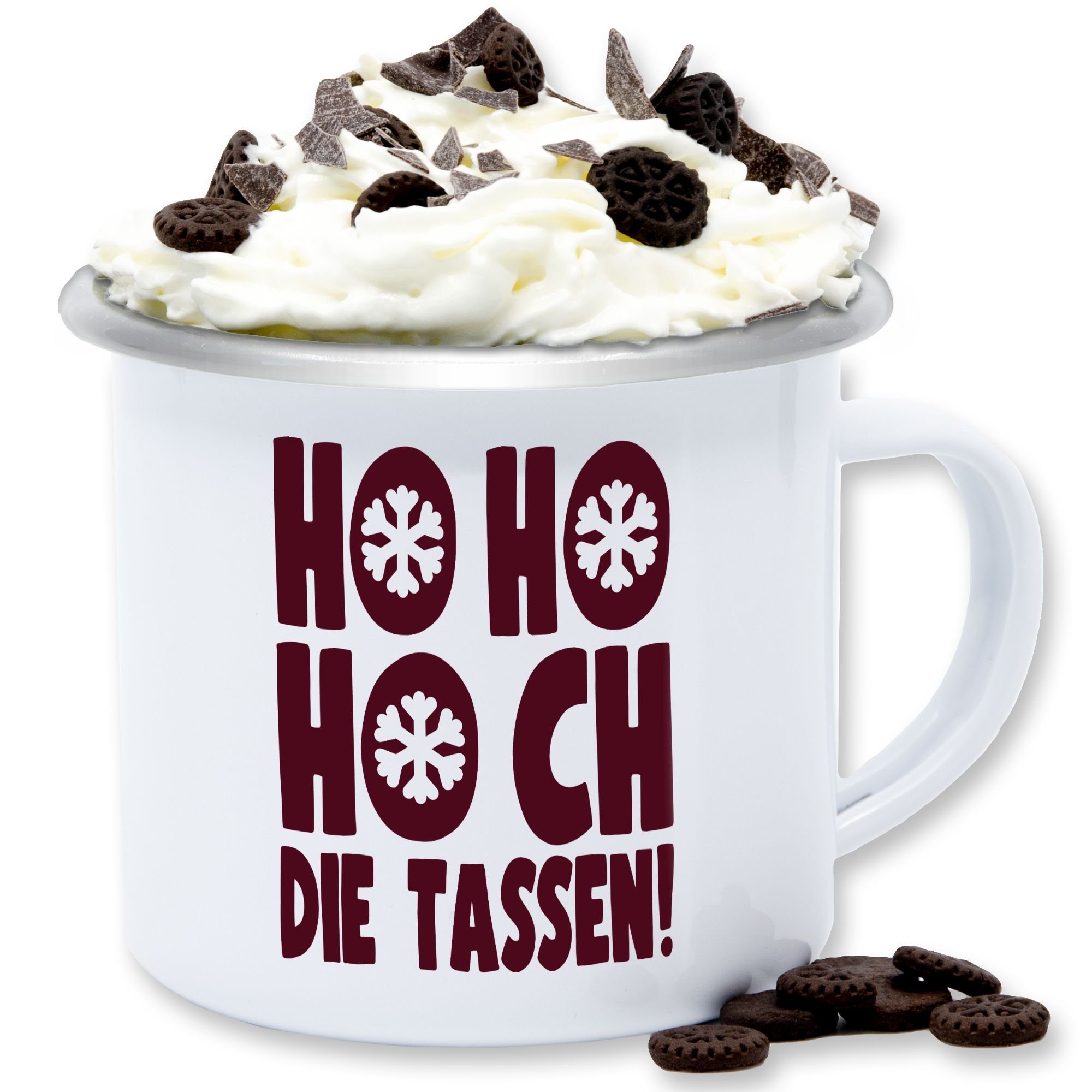 Shirtracer Tasse HO HO HOCH die Tassen, Stahlblech, Weihnachtstasse 3 Weiß Silber