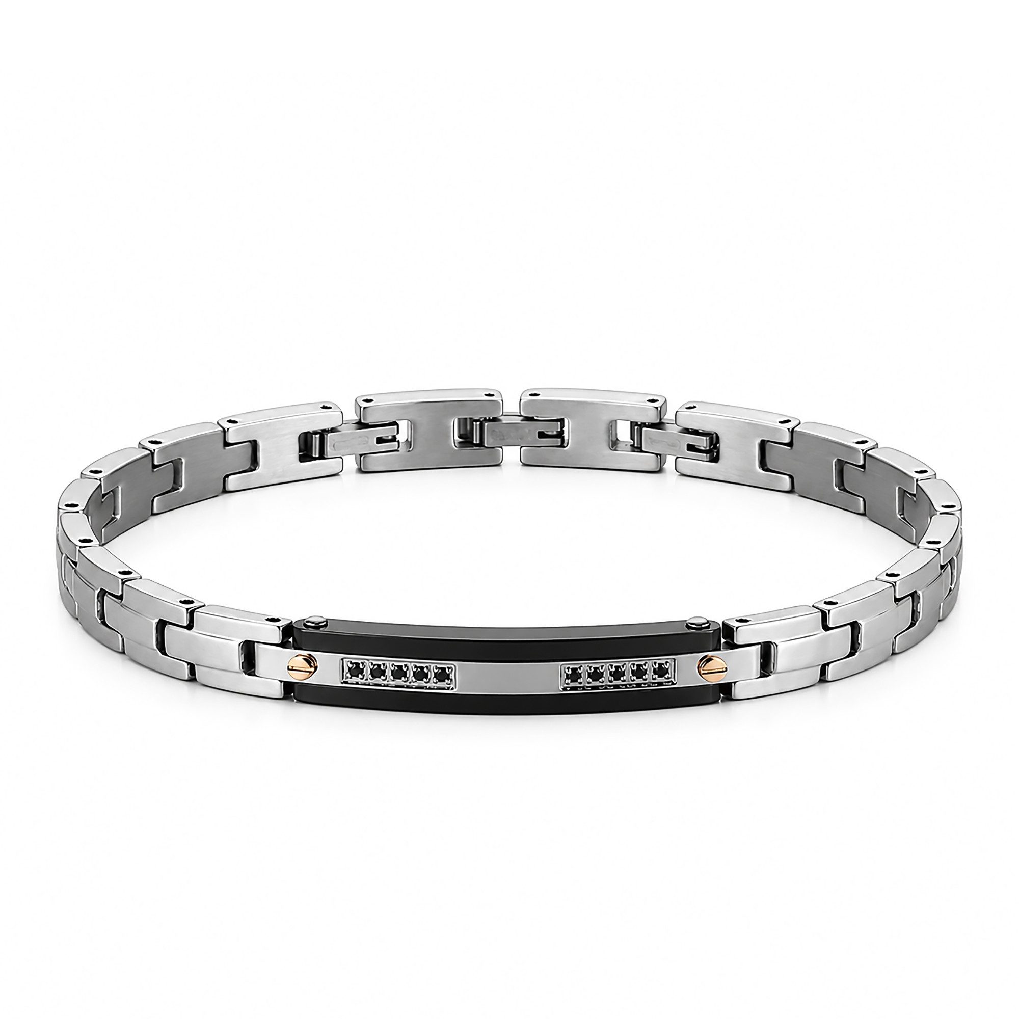 UNIQAL.de Edelstahlarmband Unisex NOX EDELSTAHL SILBER – Edelstahl & Zirkonia, Silber-Schwarz (mit klarer Formensprache, schlanker Silhouette und präzisen Details, inkl. Schmuckverpackung), hautfreundlicher 316L Edelstahl, wasserbeständig, verstellbar