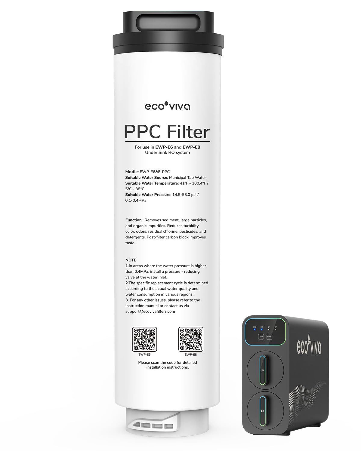 Ecoviva Wasserfilter E6 & E8 Ersatz-PPC-Filterkartusche für Umkehrosmose-Systeme