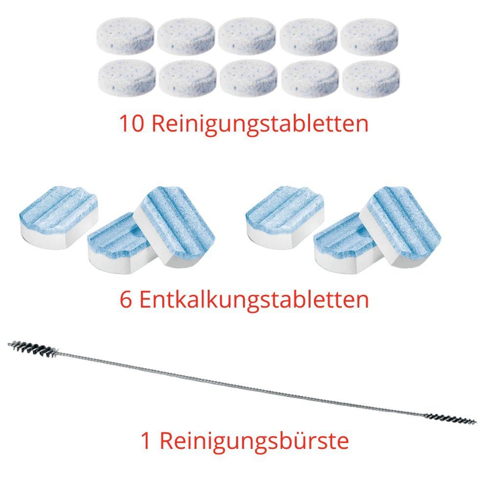 SIEMENS Reinigungstabletten TZ80001A + Entkalkungstabletten TZ80002A + Bürste Pflegeset (Spar-Set, [- 10× TZ80001A, 6× TZ80002A & Spezial‑Reinigungsbürste Komplettes Pflege-Set für Reinigung, Entkalkung & Tiefenhygiene)