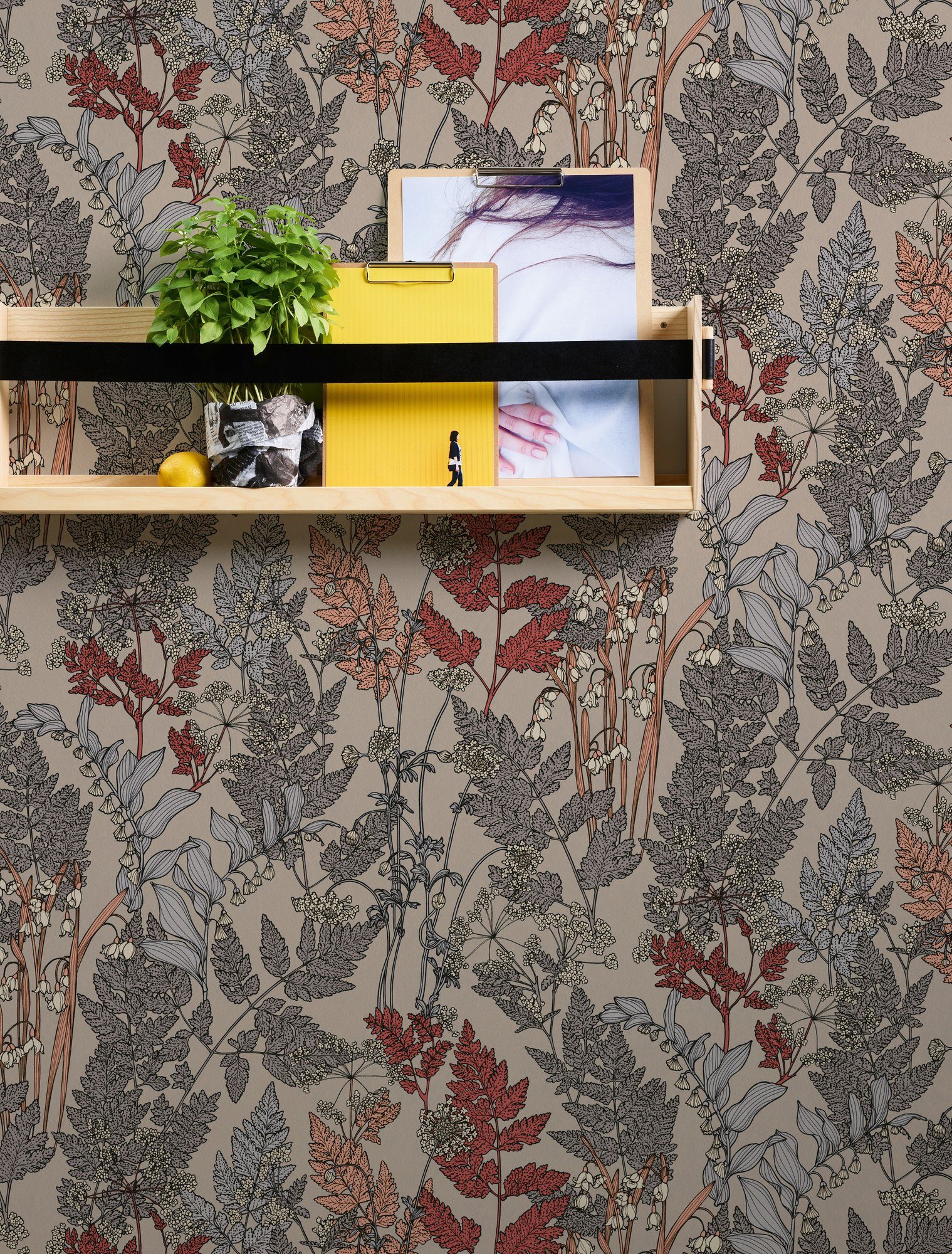 Impression, Tapete beige/grau/rot A.S. Floral floral, botanisch, Paper Création Architects Blumen glatt, Vliestapete