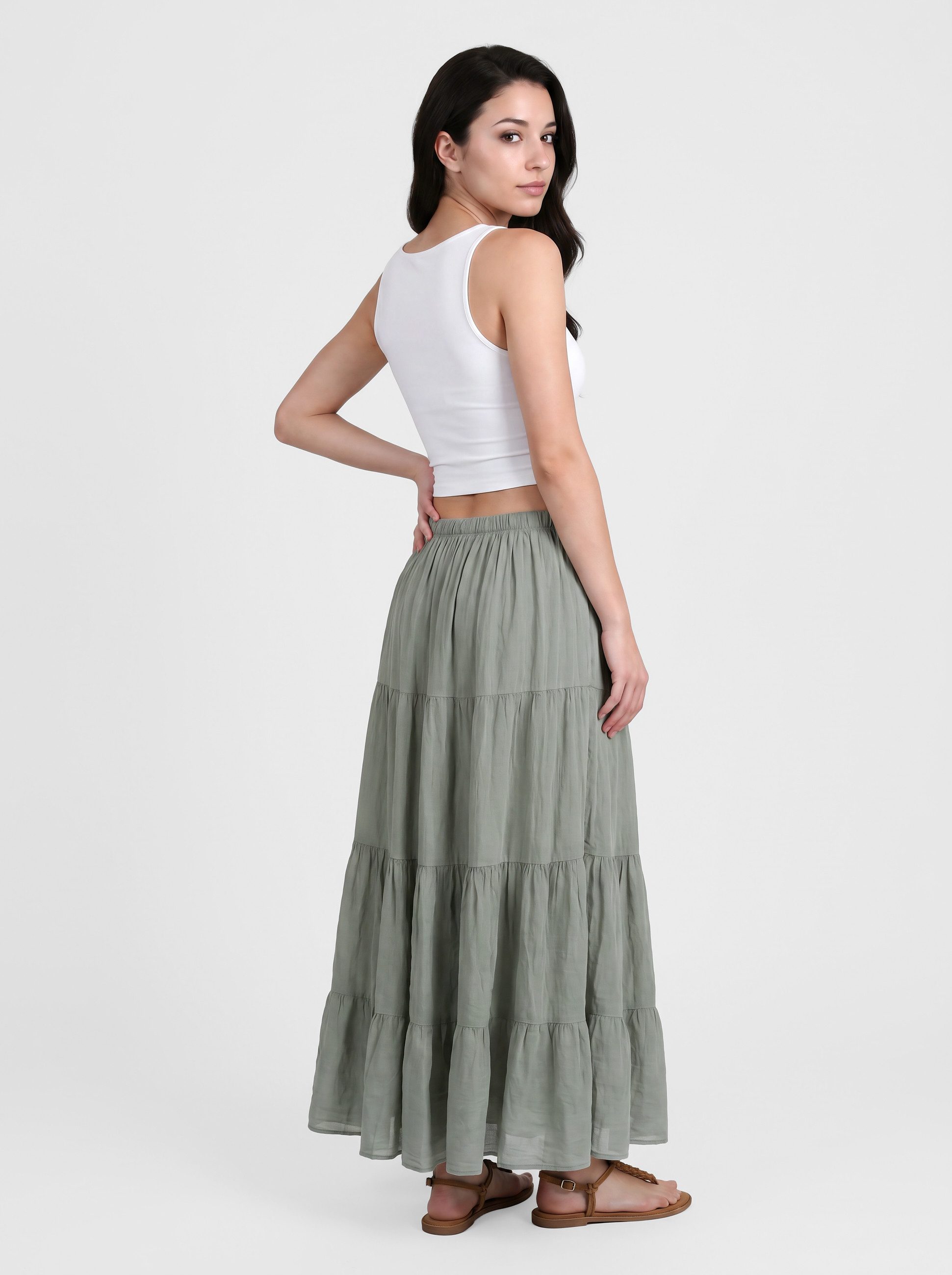 PEKIVESSA Maxirock Boho Maxirock Stufenrock aus leichter Baumwolle