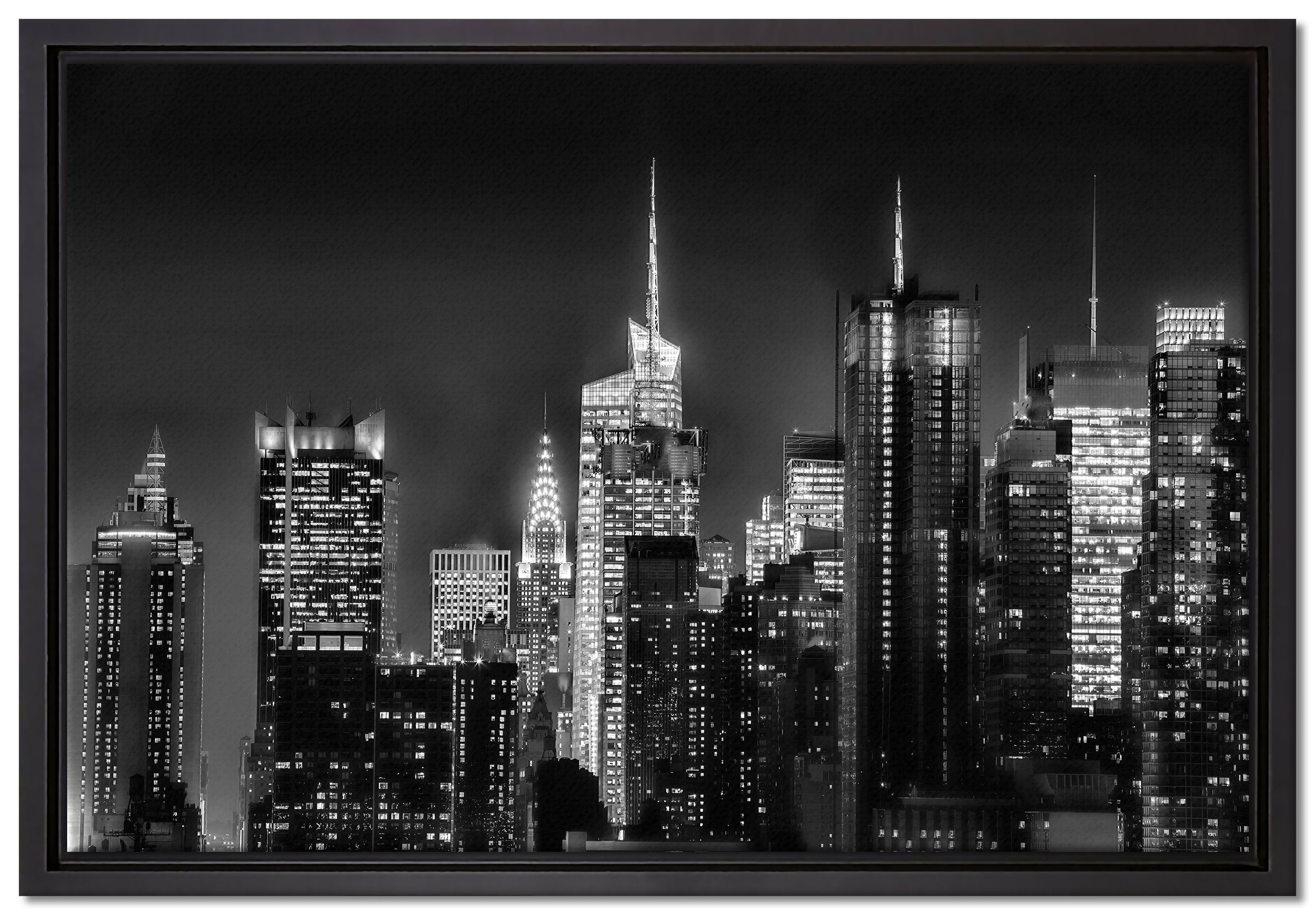 Pixxprint Leinwandbild New York Zackenaufhänger (1 St), in Leinwandbild fertig gefasst, inkl. einem von Wanddekoration Schattenfugen-Bilderrahmen schwarz weiß, bespannt, oben
