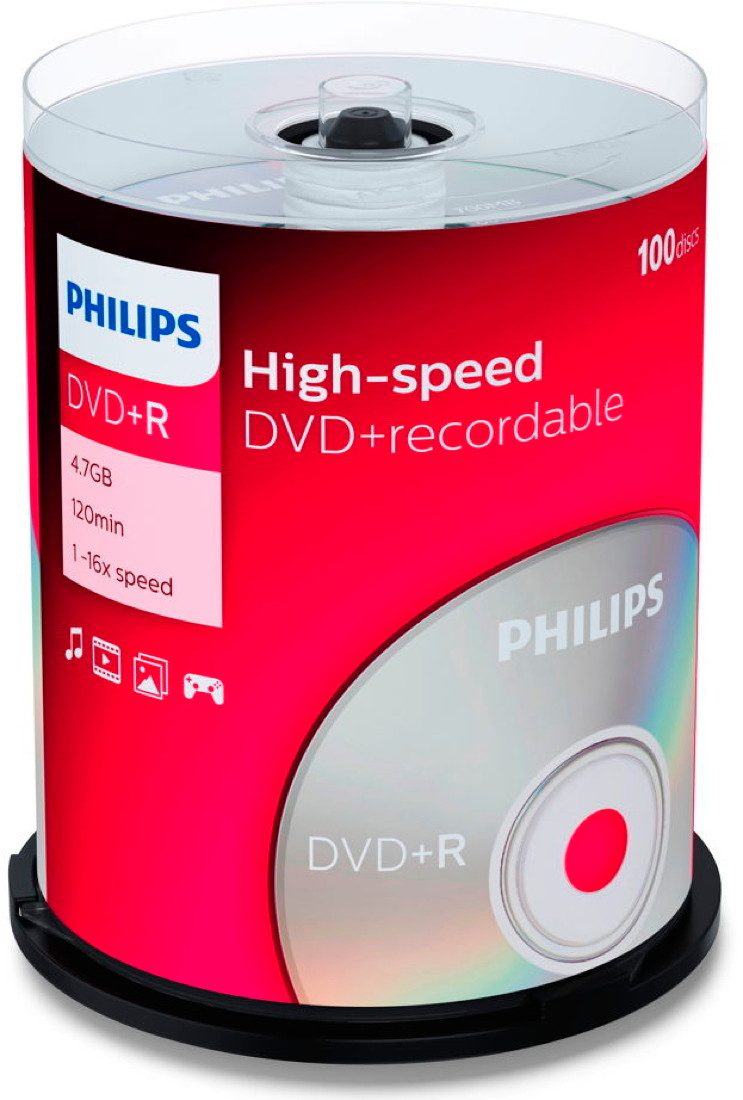 Philips DVD-Rohling 100 Rohlinge DVD+R 4,7GB 16x Spindel