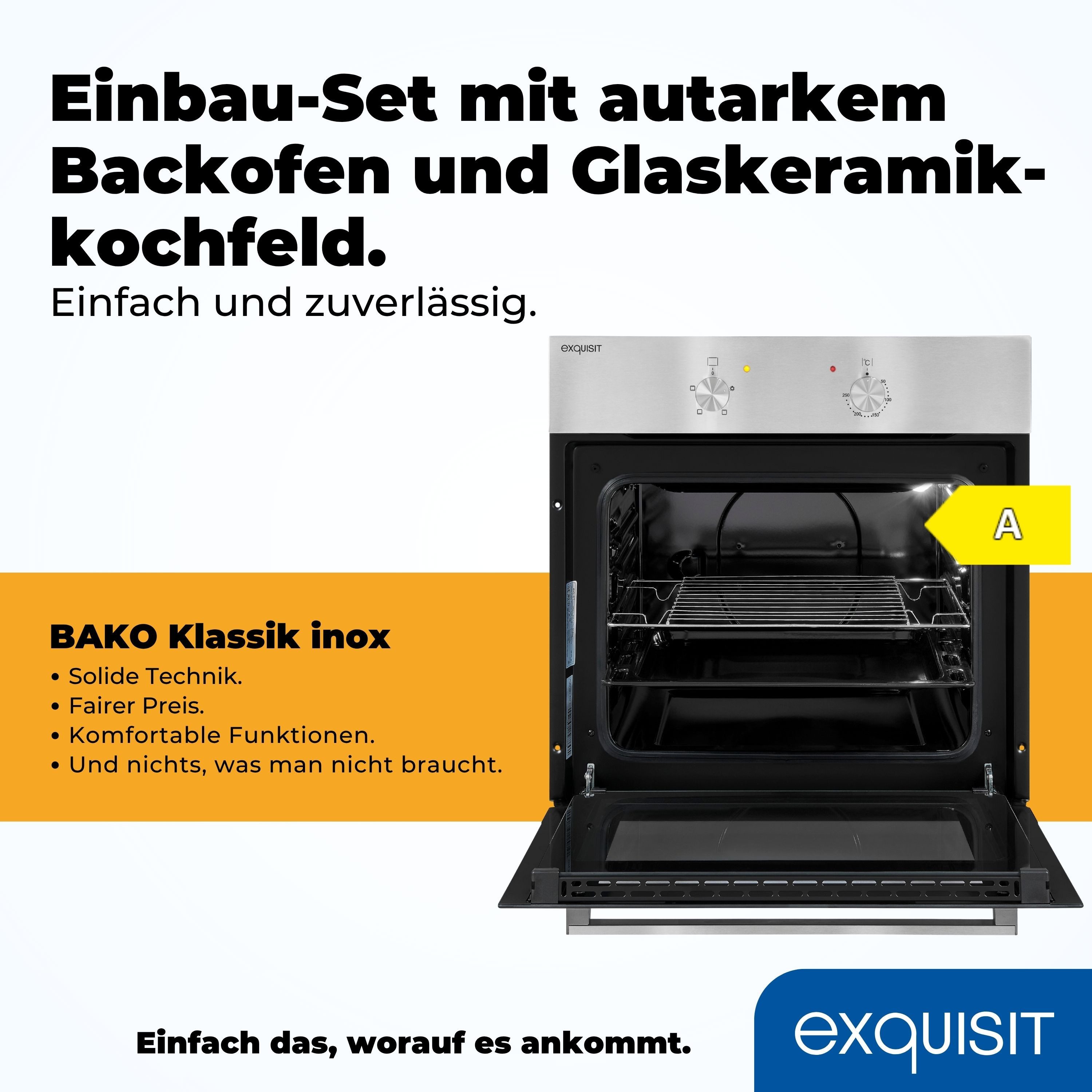 exquisit Backofen-Set BAKO Klassik inox, mühelos kochen: ca.50°C Butter schmelzen, ca.160°C Pommes frittieren