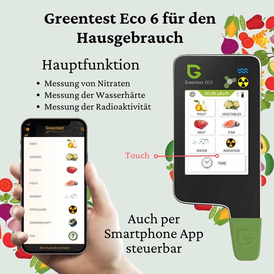 Nitrat Sensor Greentest Strahlungsdetektor (1-St), Fisch 6 Fleisch GREENTEST Strahlenmessgerät Gemüse Schwarz Obst Eco Nitrattester Prüfer, Geigerzähler