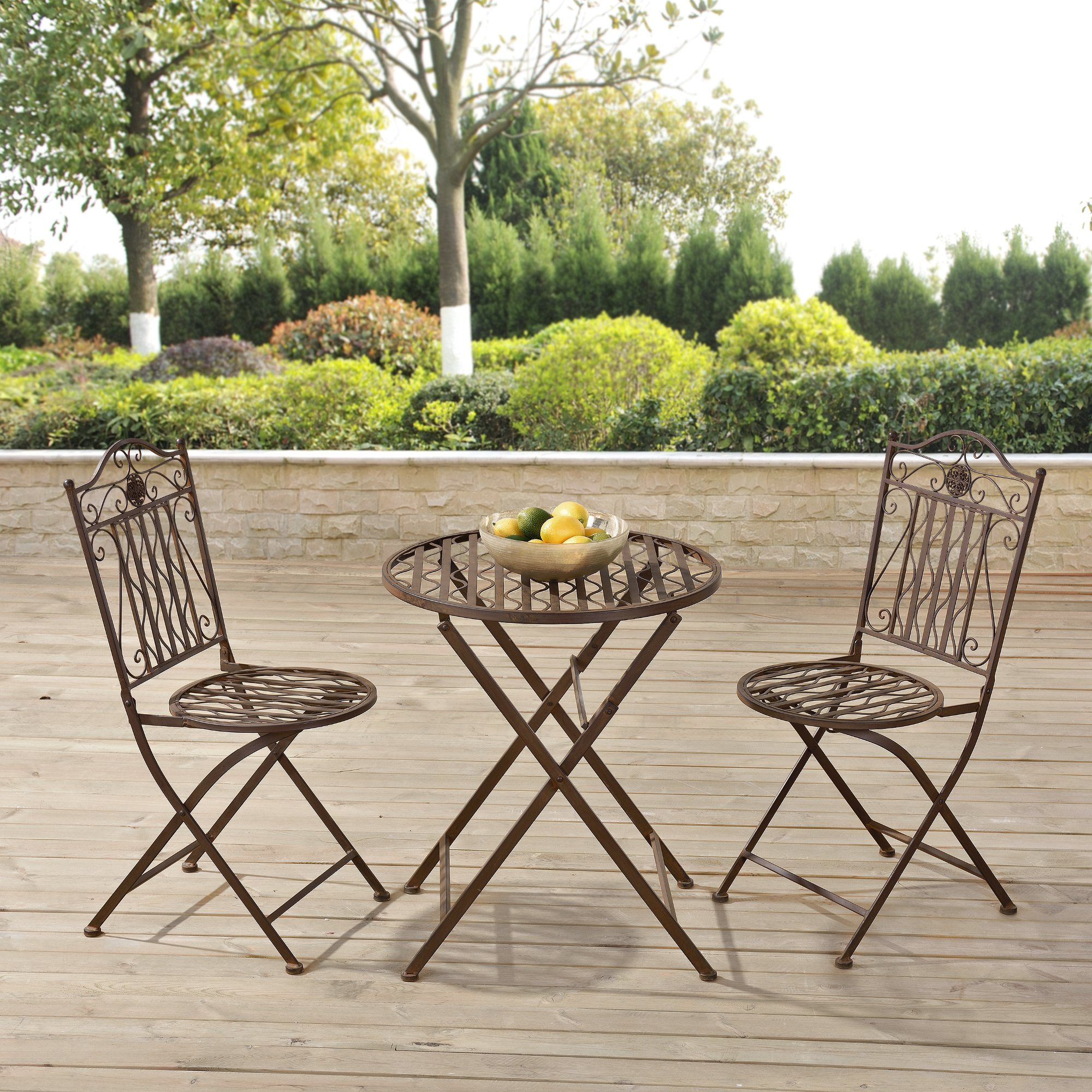 en.casa Balkonset, (3-tlg), »Biella« Bistro Set Sitzgruppe Tisch rund mit 2 Stühlen Braun