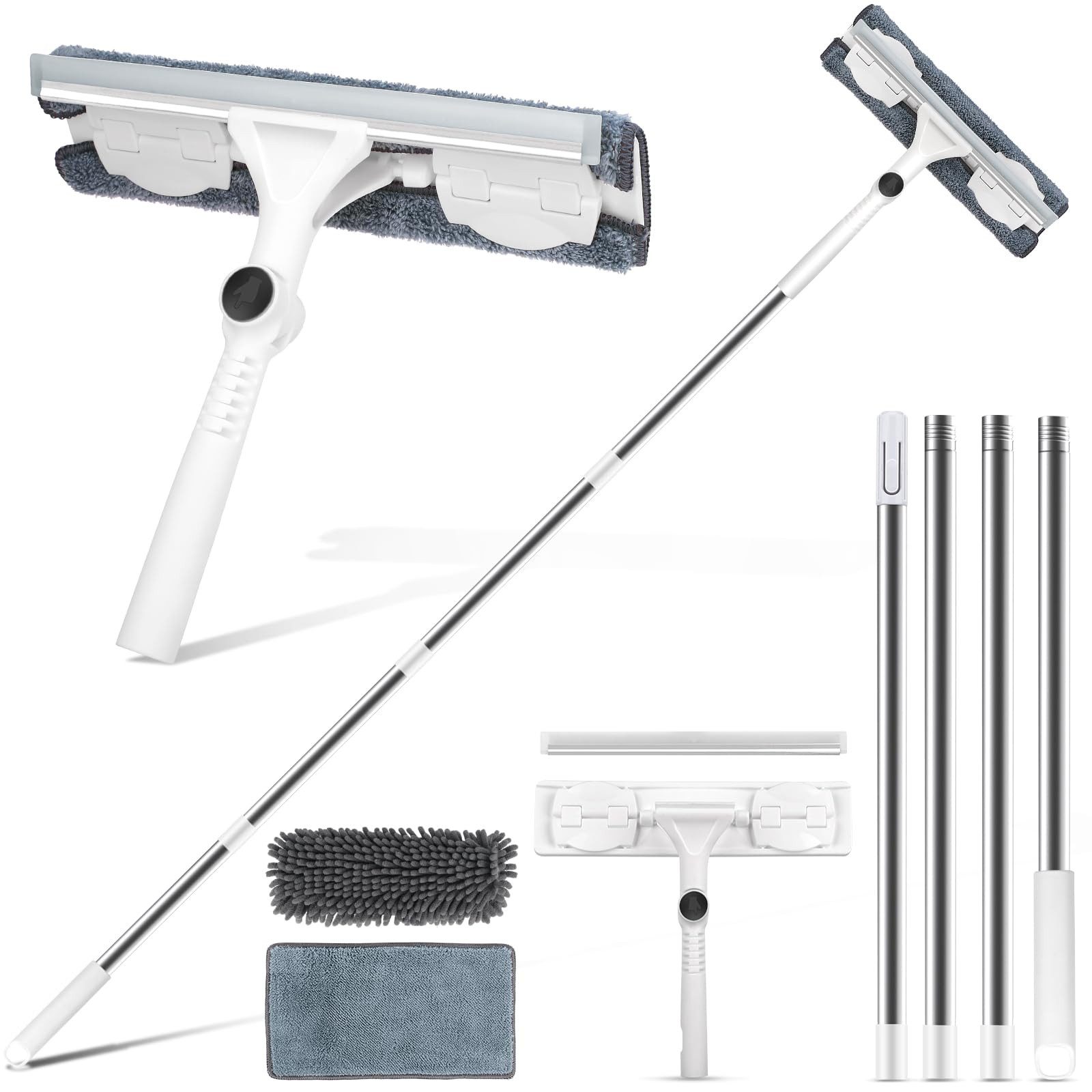 FOUORTUNATE-BEE Fensterreiniger Teleskop Fensterputzer Fensterabzieher Set Biegsamer Kopf, (2-in-1 Fenster Putzen Set mit Gummiwischerblatt)