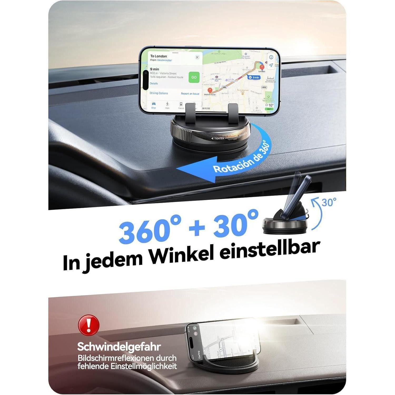 LuxusKollektion Handy-Halterung Handyhalterung Auto Armaturenbrett Saugnapf Gel 19mm Metallisch – Bild 4 von 5