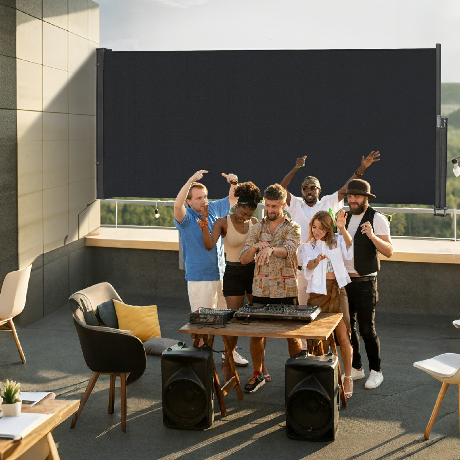 Ferghana Seitenarmmarkise Ausziehbare Seitenmarkise, Sichtschutz Balkon (Sonnenschutz Windschutz Wasserdicht, Seitenrollo für Terrasse Garten Pool) Anthrazit Dunkelgrau Hellgrau