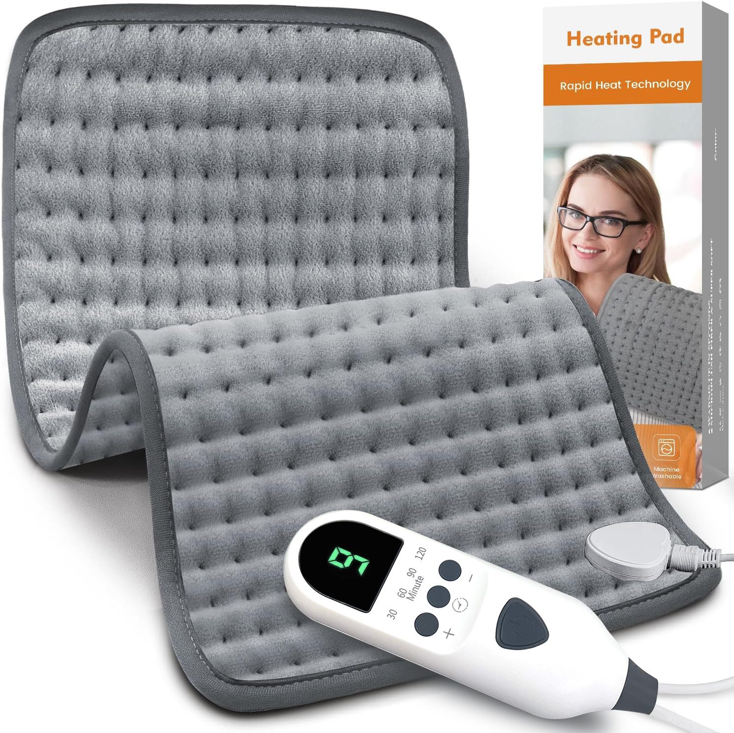 Futicare Heizkissen mit 9 Heizstufen (25-65°C) & 4 Timer (30-120 Min), Wärmekissen mit Abschaltautomatik, LED Display, Maschinenwaschbarer, Kristallflor (30x60 cm) für Rücken, Schulter, Bauch, Nacken