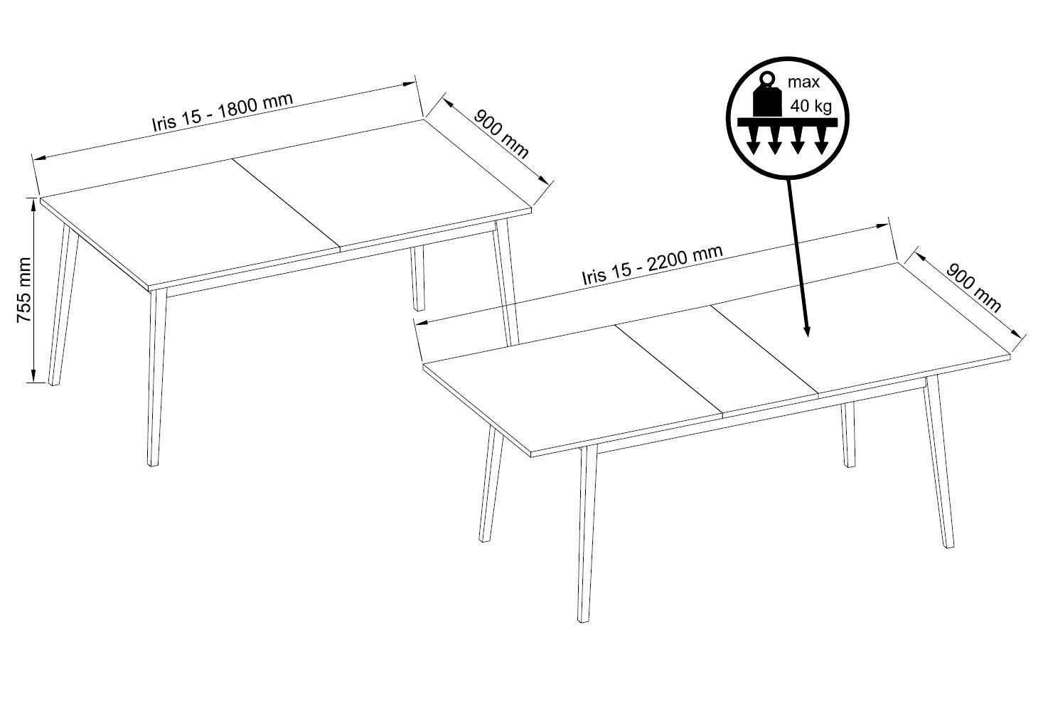 Feldmann-Wohnen Esstisch Iris (für bis zu 8 Personen, 1-St., moderne Optik, ausziehbar), 180-220x90x75,5cm grau schwarz