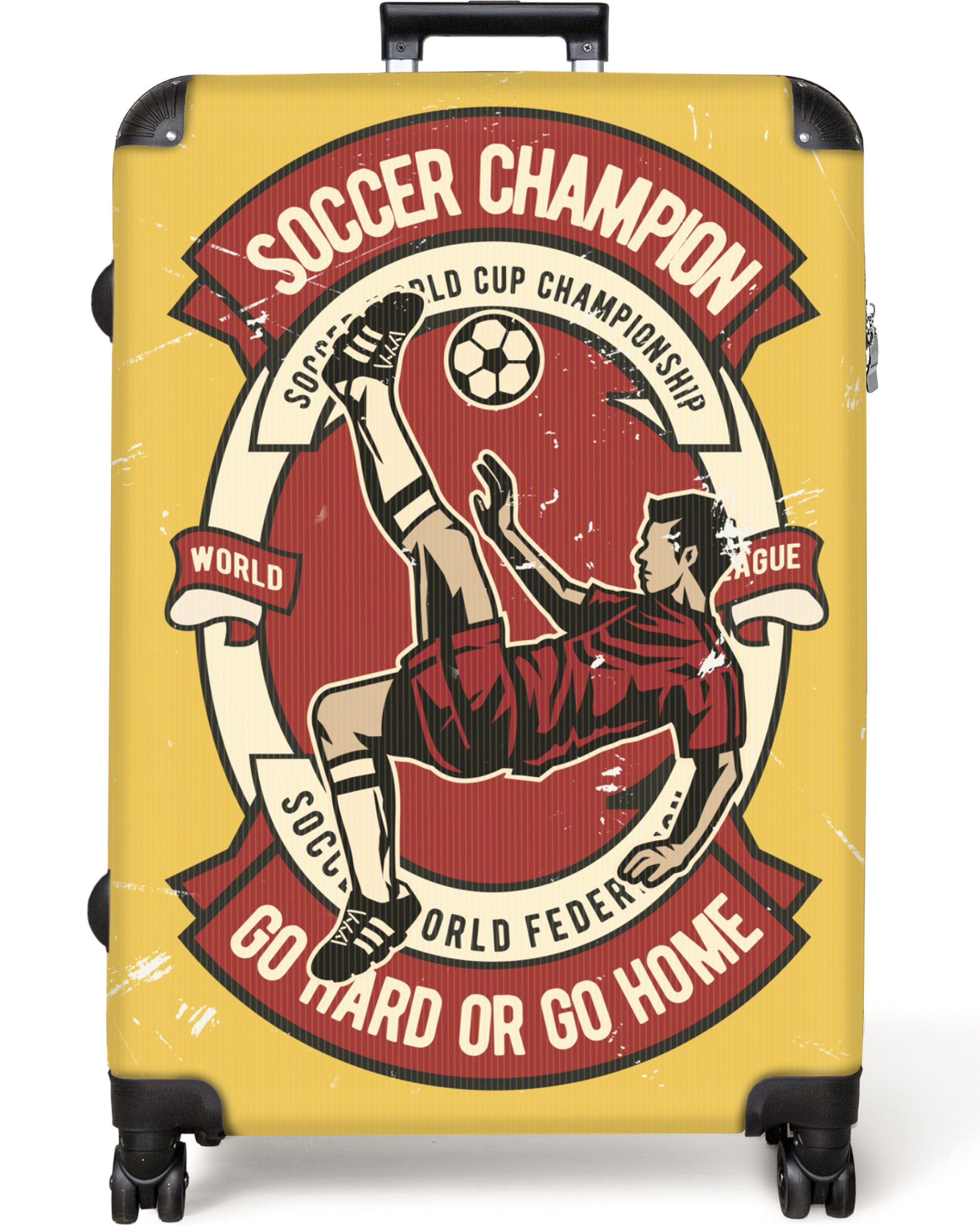 NoBoringSuitcases.com© Kinderkoffer Fußball - Jahrgang - Gelb - Sport 77 cm - 98 L, 8 Rollen, Koffer Groß für 30kg, Trolley, Rollkoffer, Reisekoffer