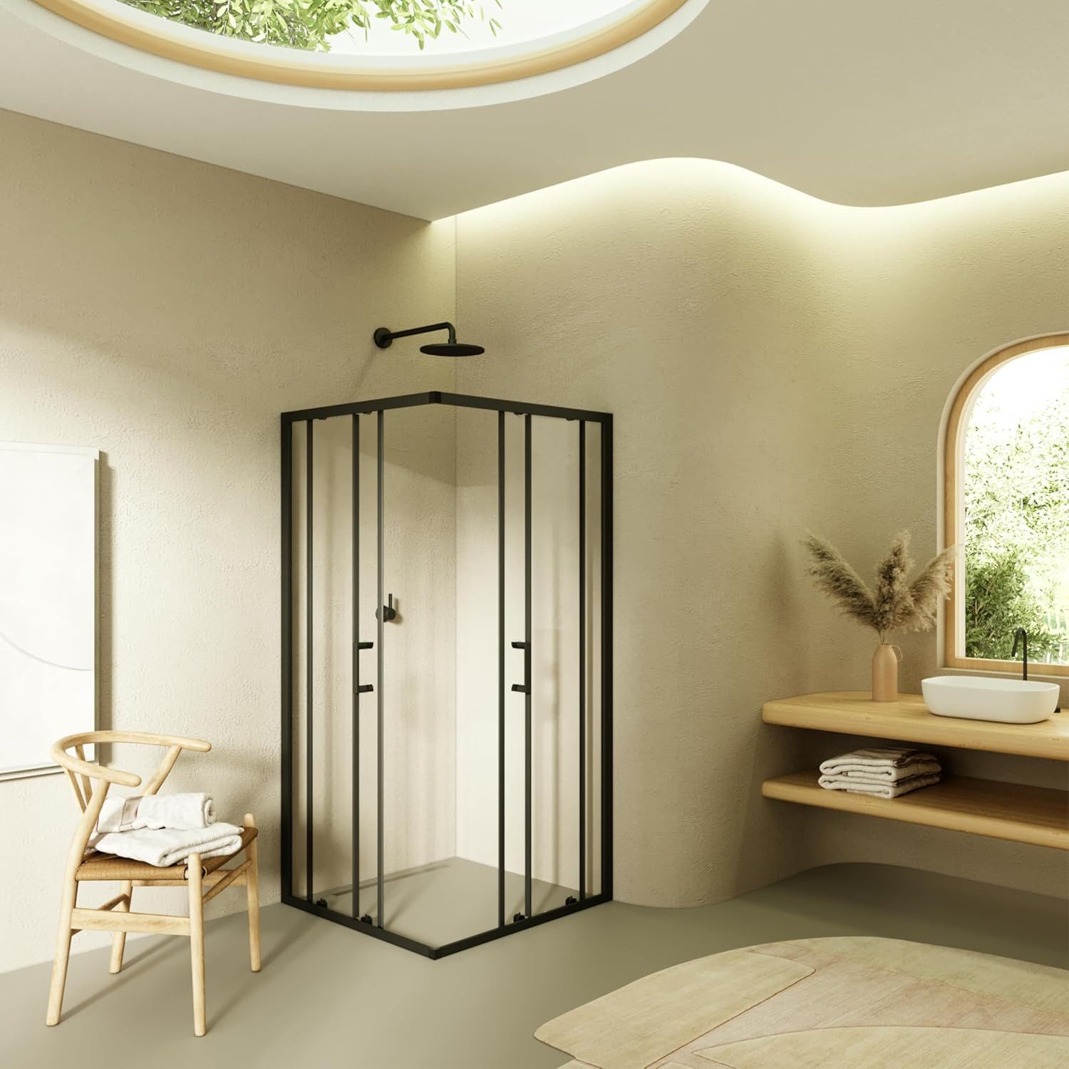 i-flair Eckdusche Schiebetür Duschkabine DANIELLE aus durchsichtigem 6 mm ESG, BxT: 70x70 cm, Einscheibensicherheitsglas, ohne Duschtasse, mit hochwertigen Aluminiumprofilen in schwarz, ebenerdiger Einbau möglich, mit Schiebetüren