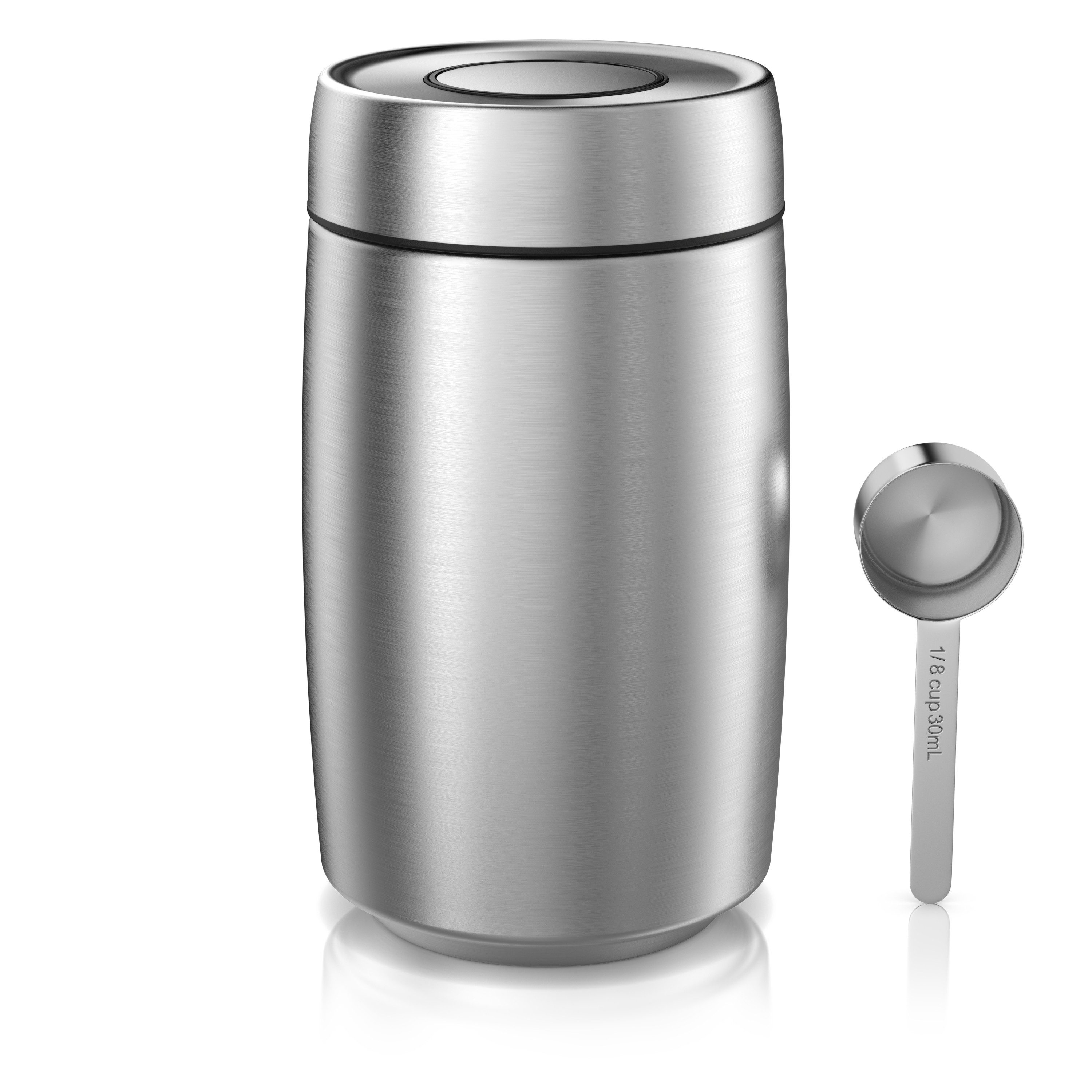 Arendo Frischhaltedose Vorratsdose 1450 ml Edelstahl mit Deckel & Messlöffel, luftdicht, Edelstahl; Silikon, (2-tlg), auslaufsicher, mottensicher, stapelbar, gefriergeeignet