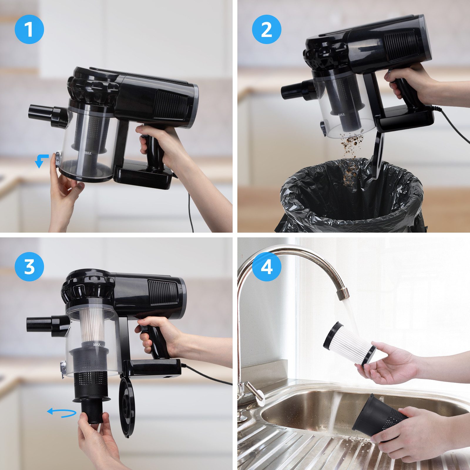 Aigostar Hand-und Stielstaubsauger Staubsauger mit Kabel 4 in 1, 15KPA, 1L/1,2L Leicht& Ideal für Zuhause, 600,00 W, beutellos, HEPA-Filter-System, Leicht und bequem