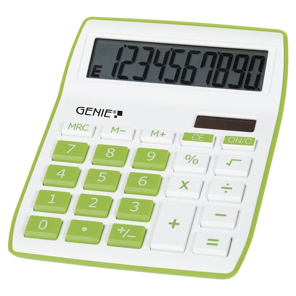 GENIE Taschenrechner 840 G, Tischrechner, Solar, Batterie, Bürorechner, 10-stellig, grün/weiß