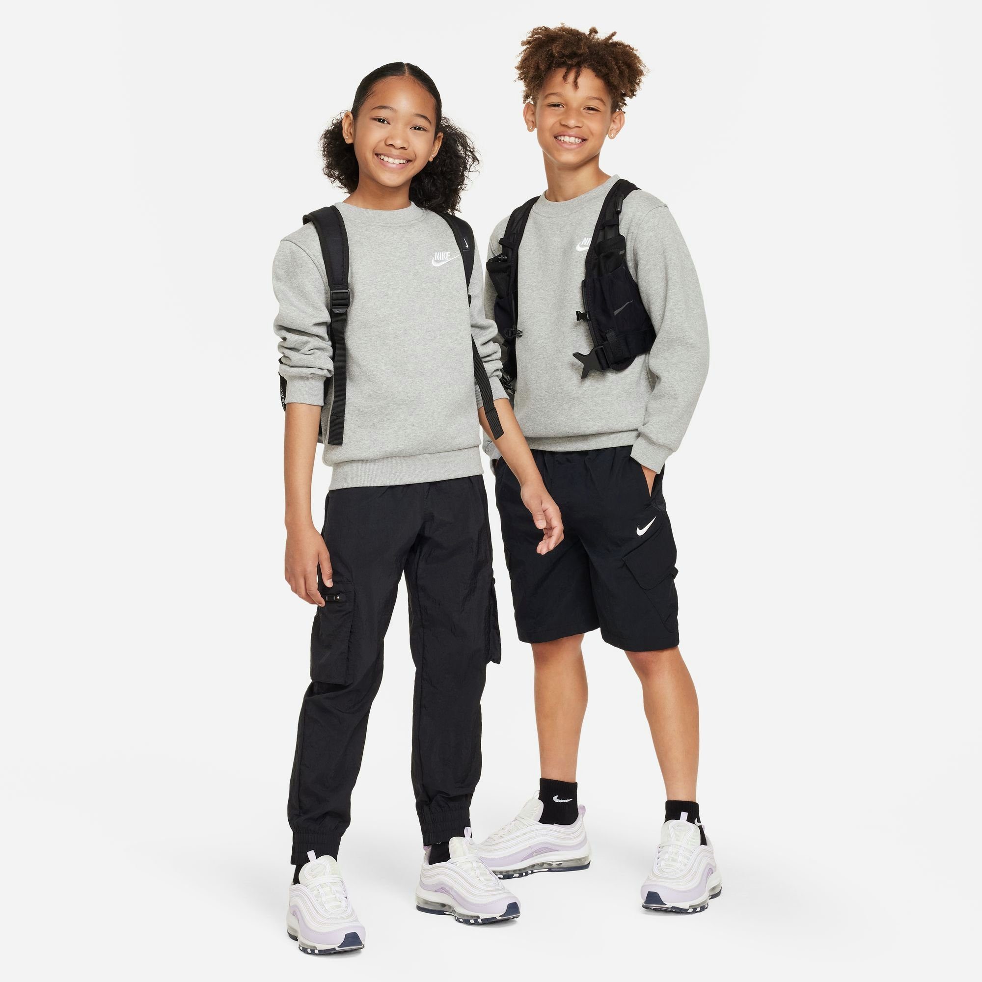SWEATSHIRT KIDS' Sportswear GREY FLEECE CLUB Nike Sweatshirt HEATHER/WHITE BIG DK