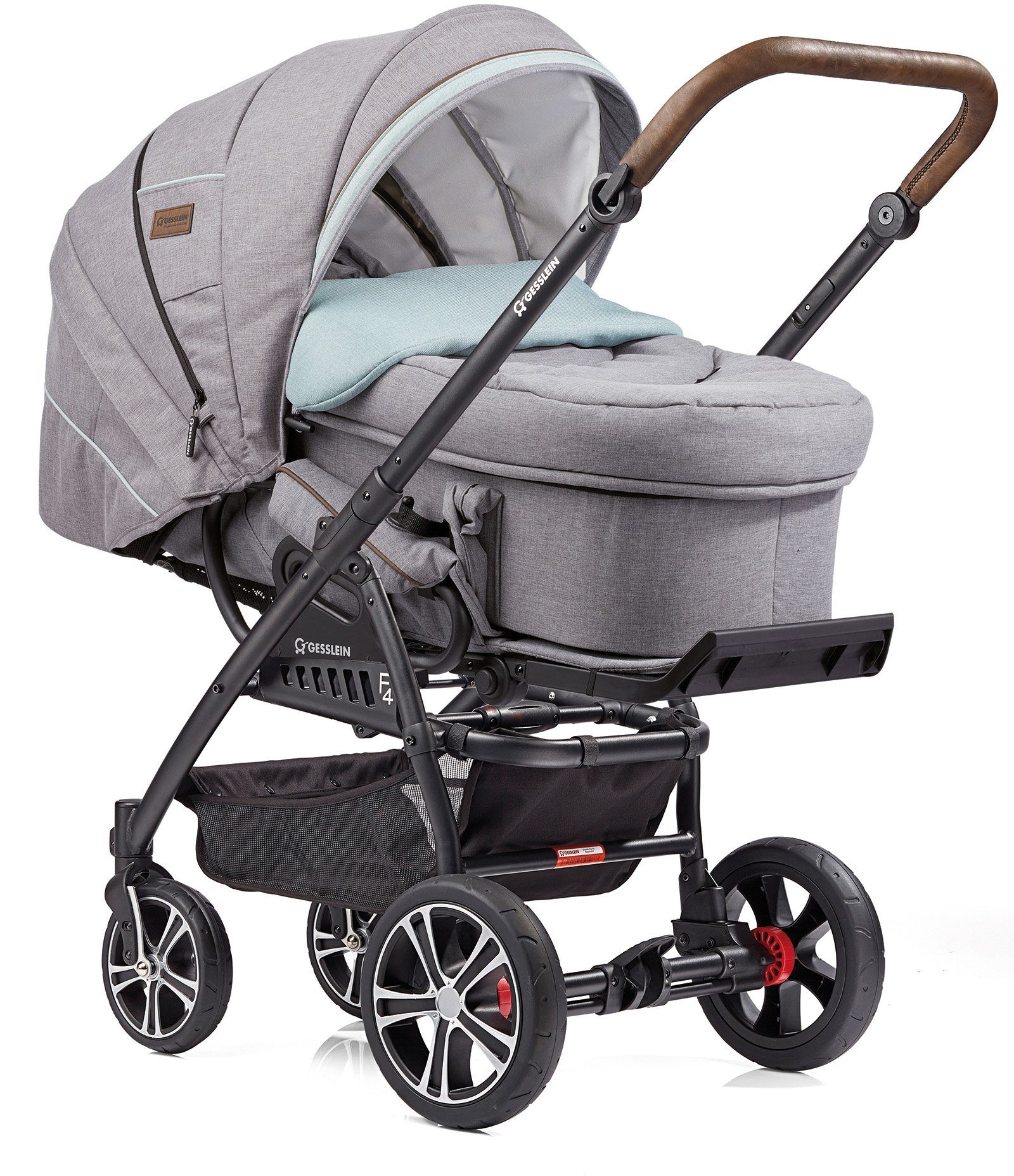 C2 grau/mintgrün hellgrau Air+, & meliert, aus Handarbeit F4 meliert/Stern schwarz/tabak, Tragetasche Kombi-Kinderwagen Compact; Deutschland mit Gesslein Design