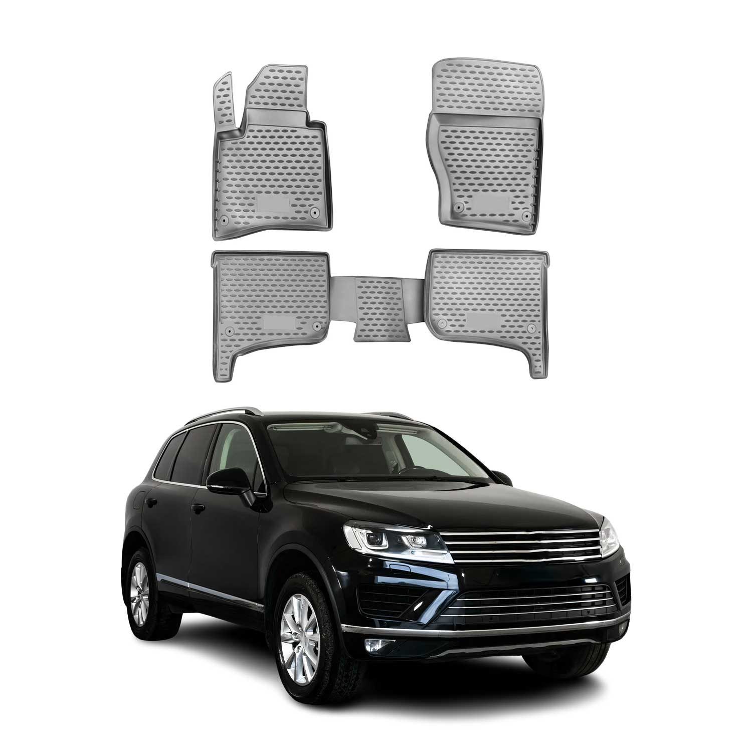 OMAC Auto-Fußmatten für VW Touareg 2010-2018 Automatten Grau 4 tlg TPE (4 St), für VW Touareg 2010-2018 VW Touareg 2010-2018, Antirutsch,Wasserfest,Einfache Installation