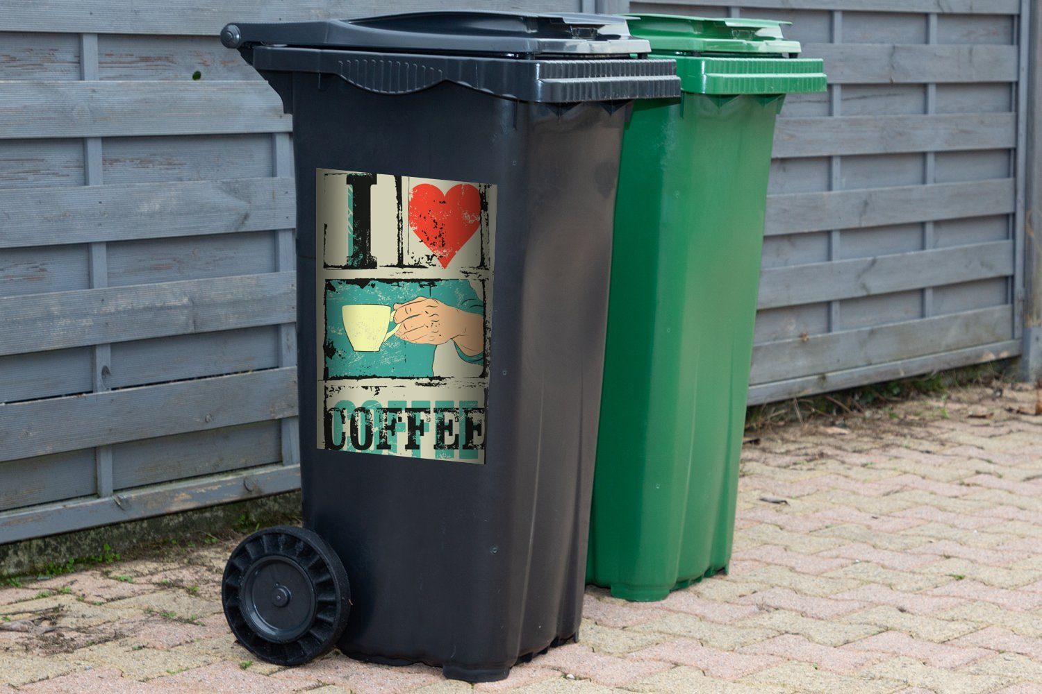 MuchoWow Wandsticker Kaffee Vintage liebe - Sticker, Abfalbehälter - Ich (1 Sprichwörter St), Mülltonne, Kaffee Mülleimer-aufkleber, Container, Zitate - 