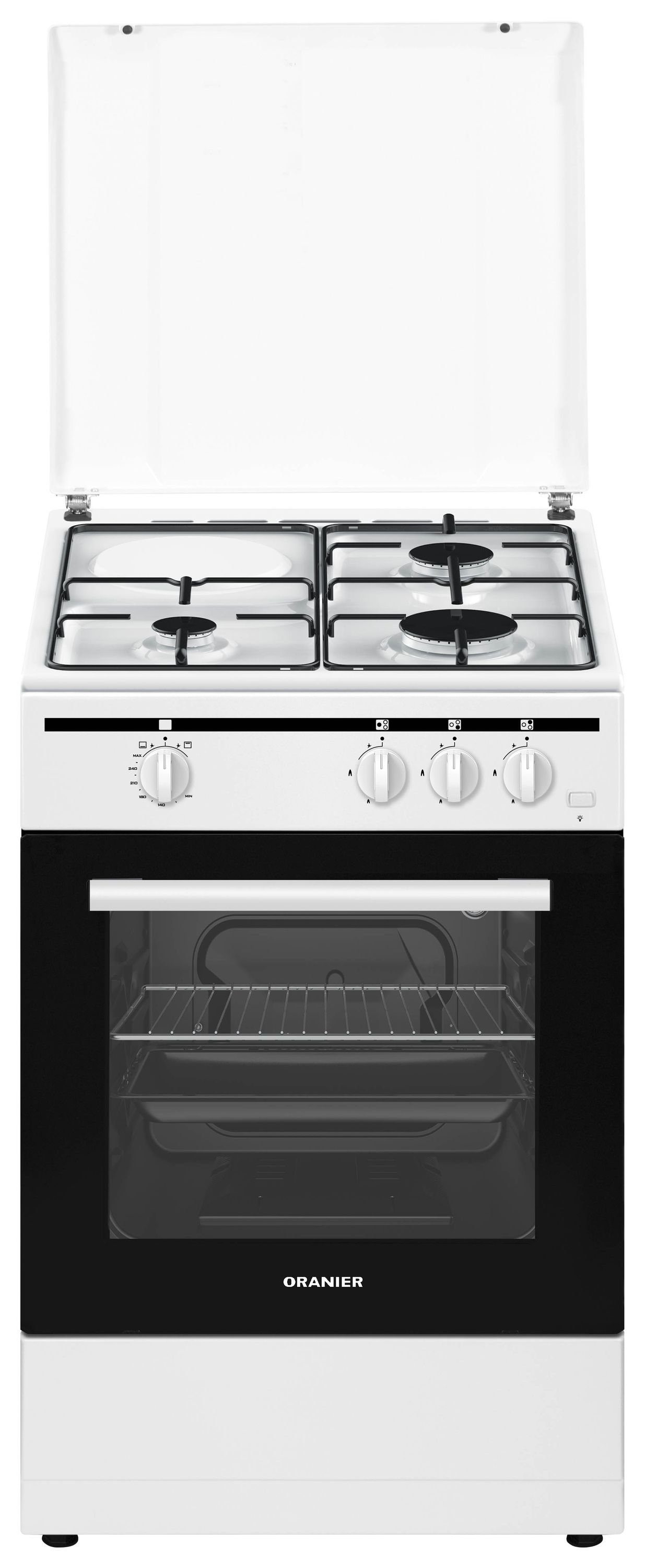 Oranier Gas-Standherd Weiß 50 cm 3 Flammen Erdgas Grillbrenner Flüssiggasdüsen-Set STG 598, mit 2-fach Teilauszug