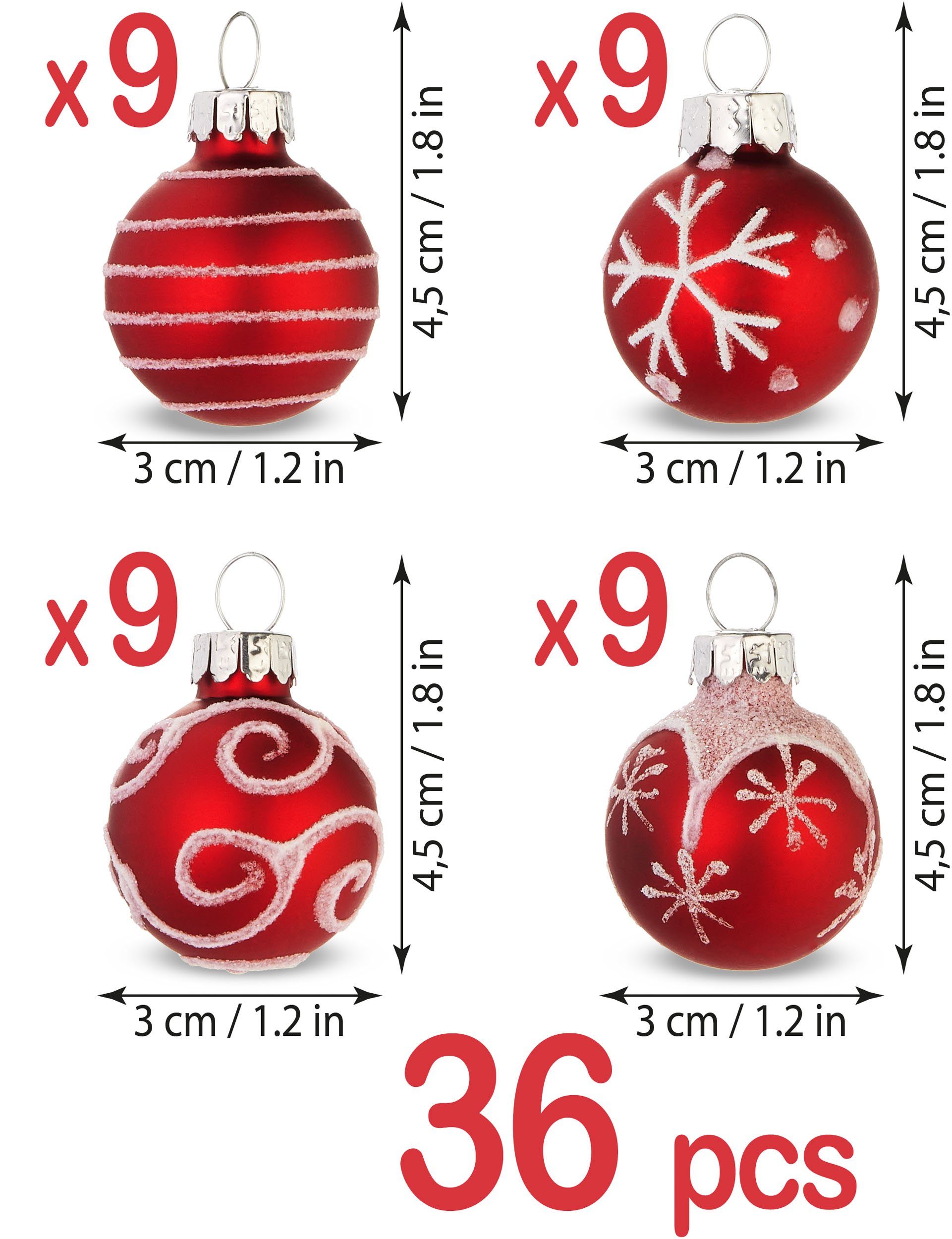 BRUBAKER Weihnachtsbaumkugel Weihnachtskugeln mit 3 cm Baumkugeln - Handbemalter Christbaumschmuck (36 St), Mini Kugeln für Weihnachtsbaum und Weihnachtsdekorationen aus Glas