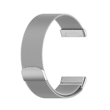 Wigento Smartwatch-Armband Für Fitbit Versa 4 + 3 / Sense 1+ 2 Magnet Metall Watch Uhr Ersatz Armband Silber