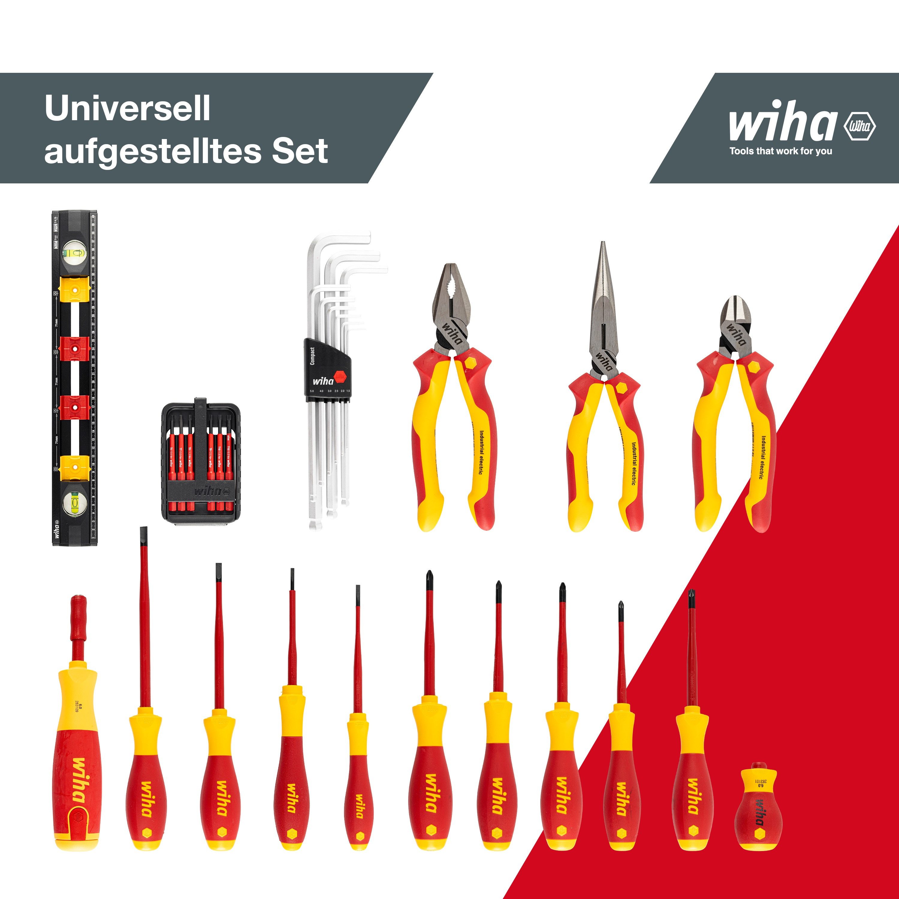 Wiha Werkzeugkoffer Basic Set L (45257) - 39 tlg., VDE-zertifiziert, Grundaustattung für Elektriker, robuste Aufbewahrung