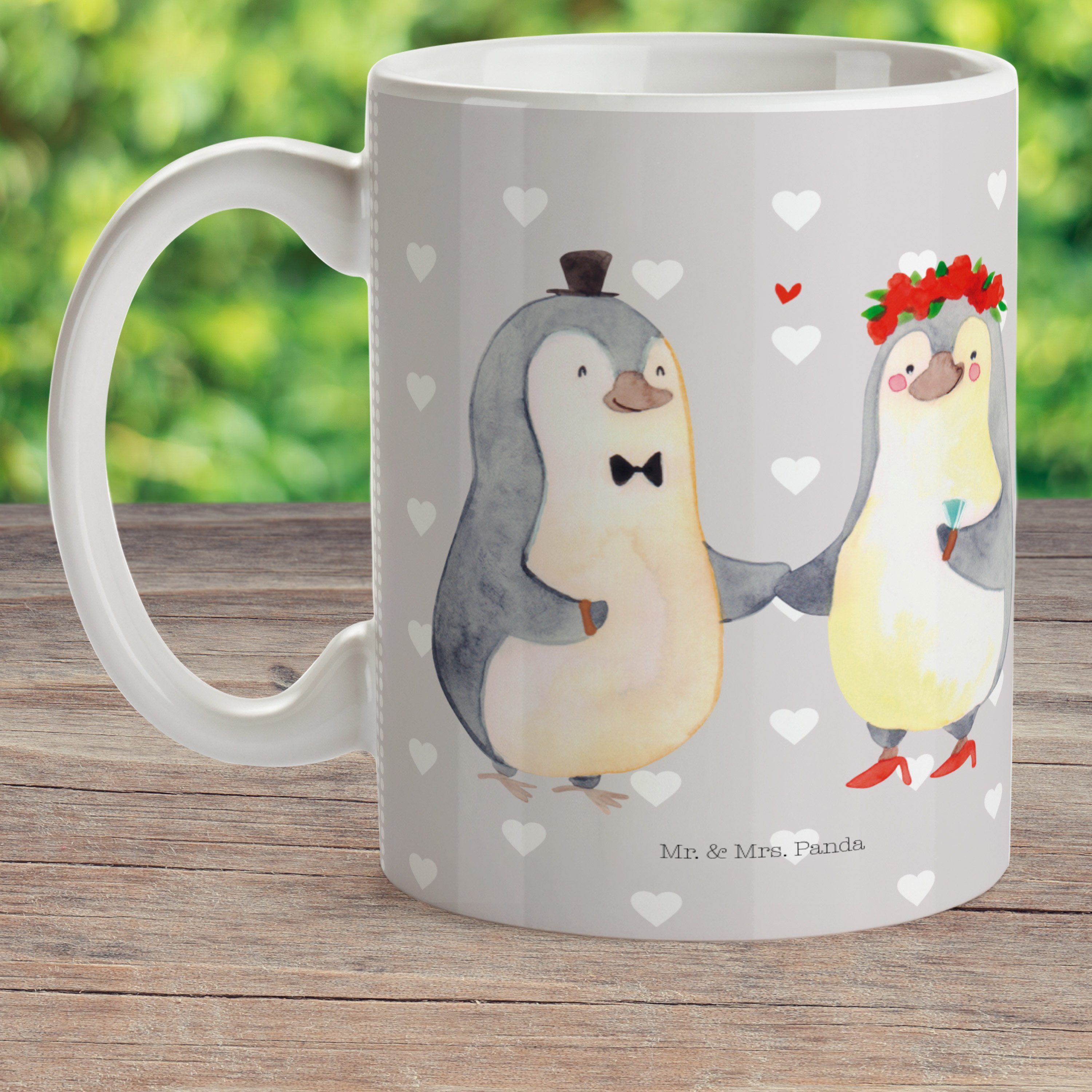 Pastell Kin, - Geschenk, Grau Tasse, & - Heirat Kunststoff Mrs. Frau, Kinderbecher Kunststoff Pinguin Panda Mr.